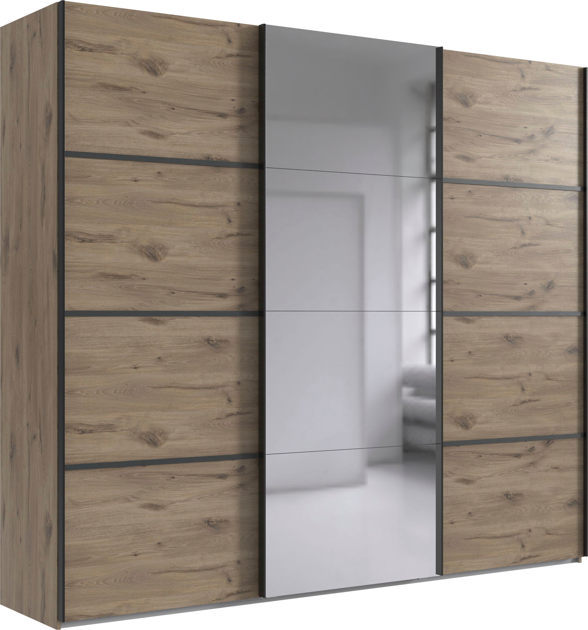 Wimex "Jork Kleiderschrank mit Spiegel, schwarze Metallgriffe" Schrank in verschiedenen Größen und Innenausstattungsvarianten
