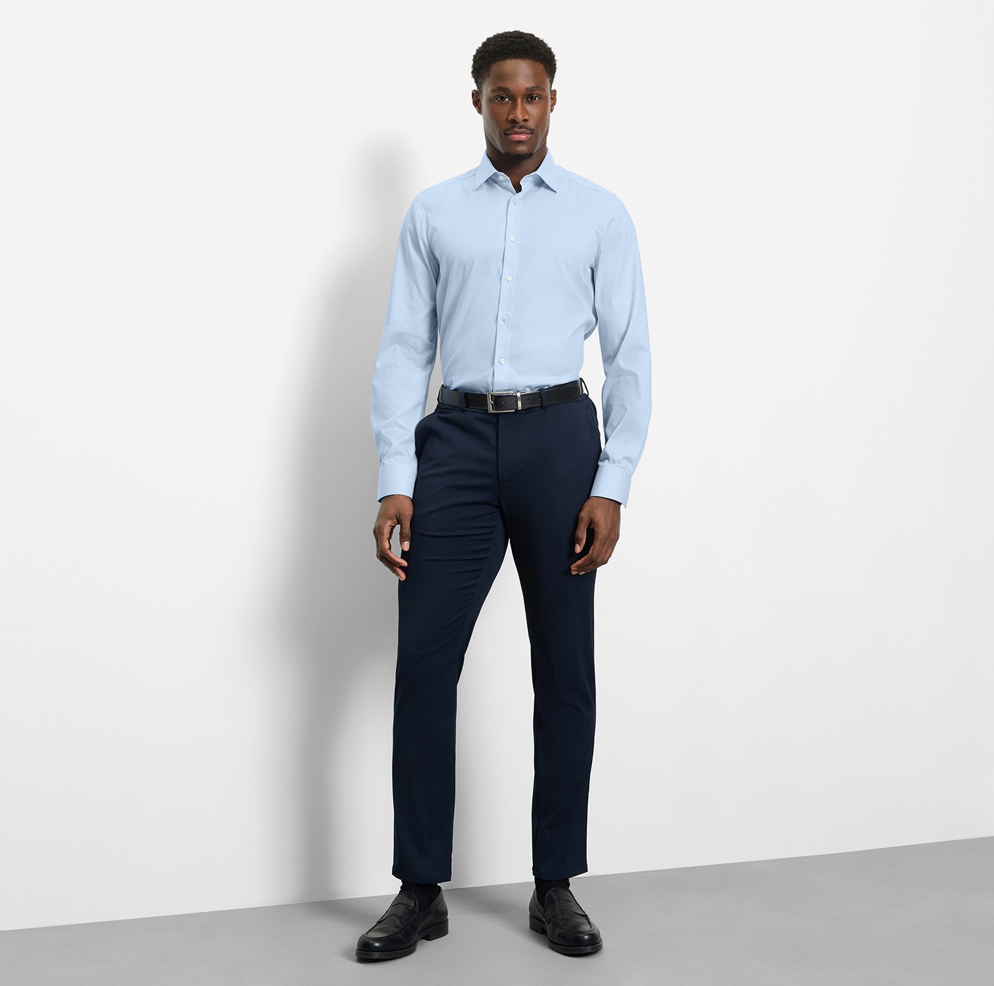Langarmhemd OLYMP "Level Five", Herren, Gr. 44, N-Gr, bleu, Web, Obermaterial: 97% Baumwolle, 3% Elastolefin, normal, 2-Knopf-Manschette, Hemden, Under-Button-down-Kragen, Businesshemd, body fit, fein strukturiert 6