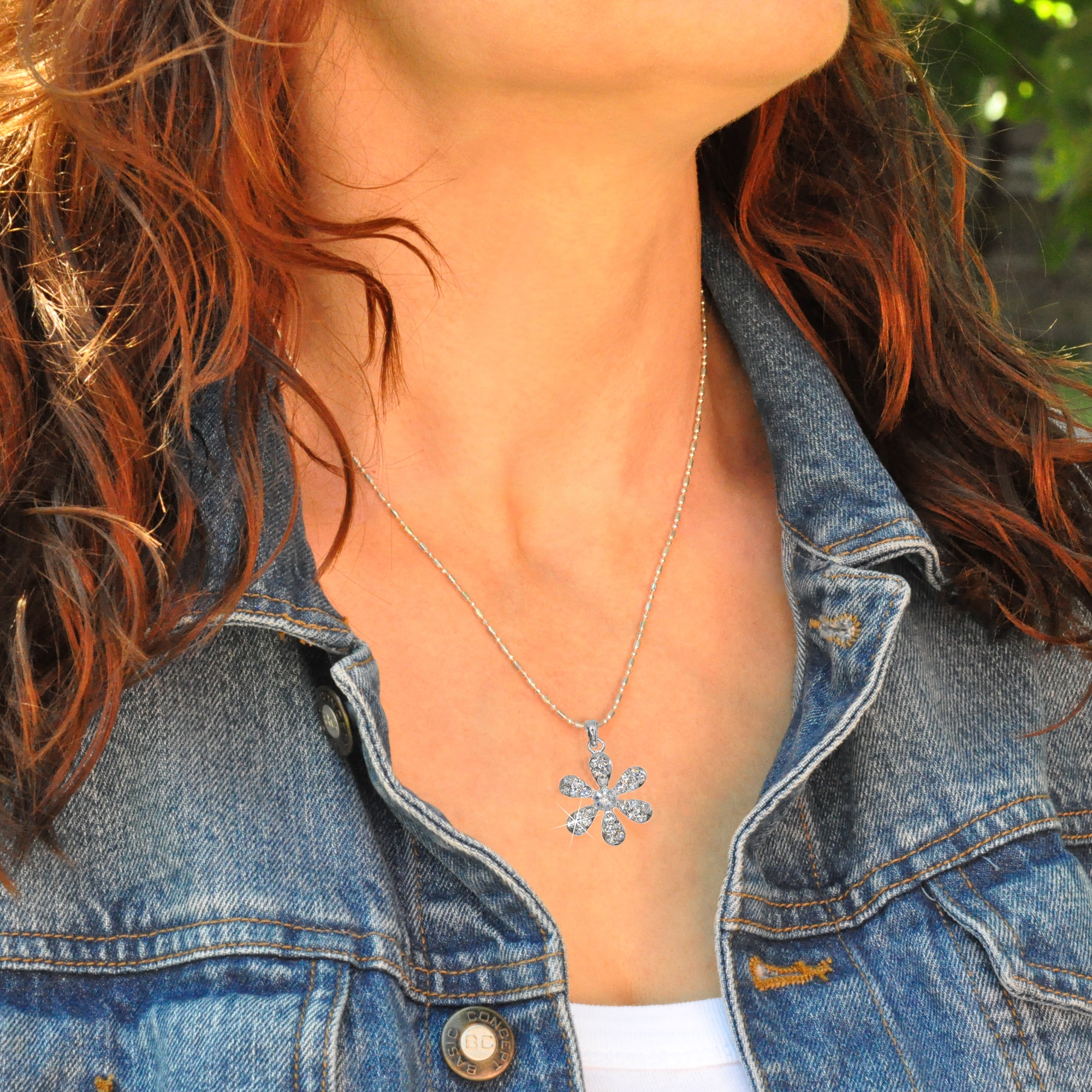 Steuer Kette mit Anhänger »Metall glanz Blume Glasstein weiß«