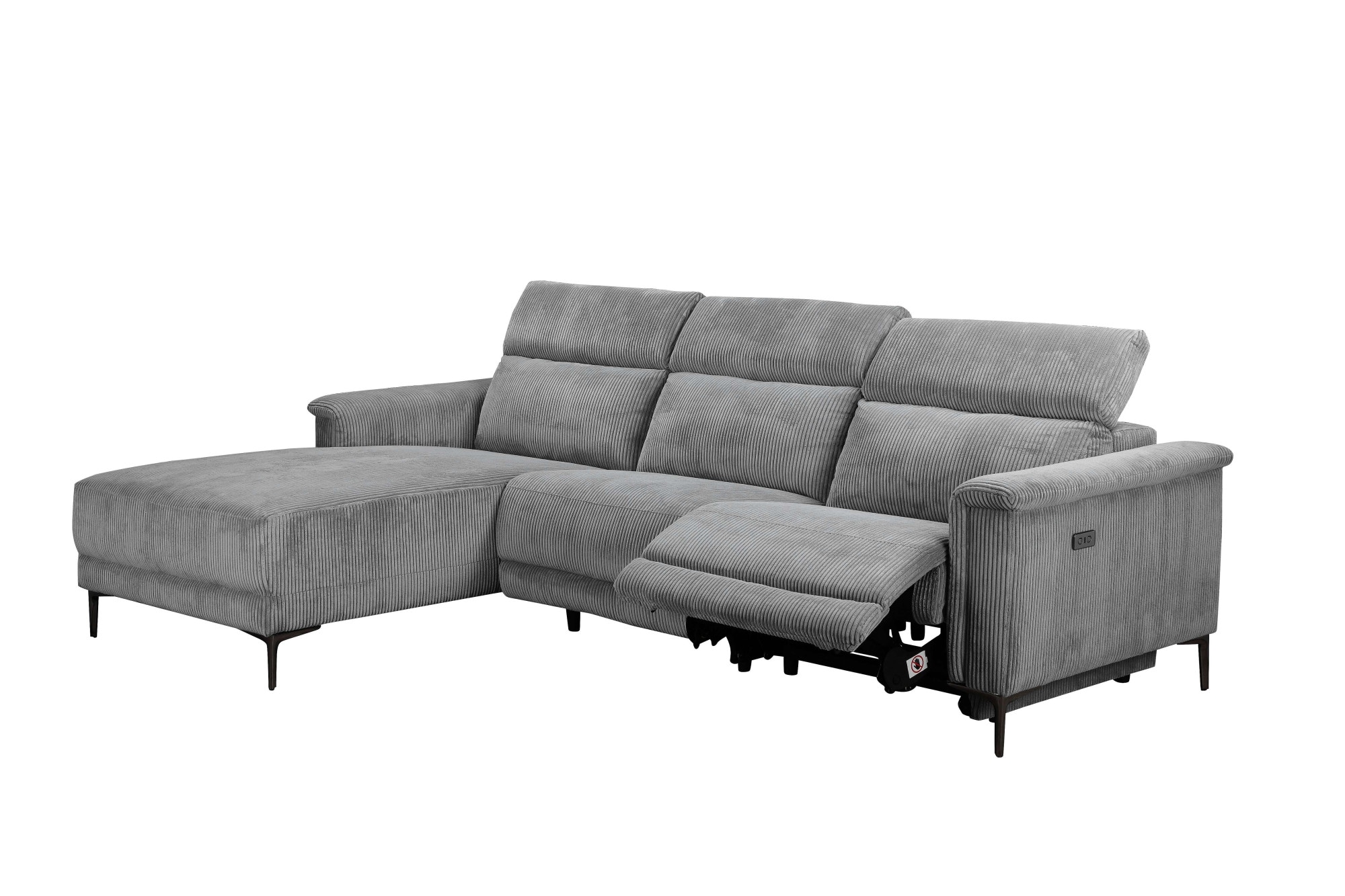 Places of Style Ecksofa »Lund in Cord, L-Form, 261 cm, manuelle und elektr. Relaxfunktion,«, USB-A und Kopfteilverstellung