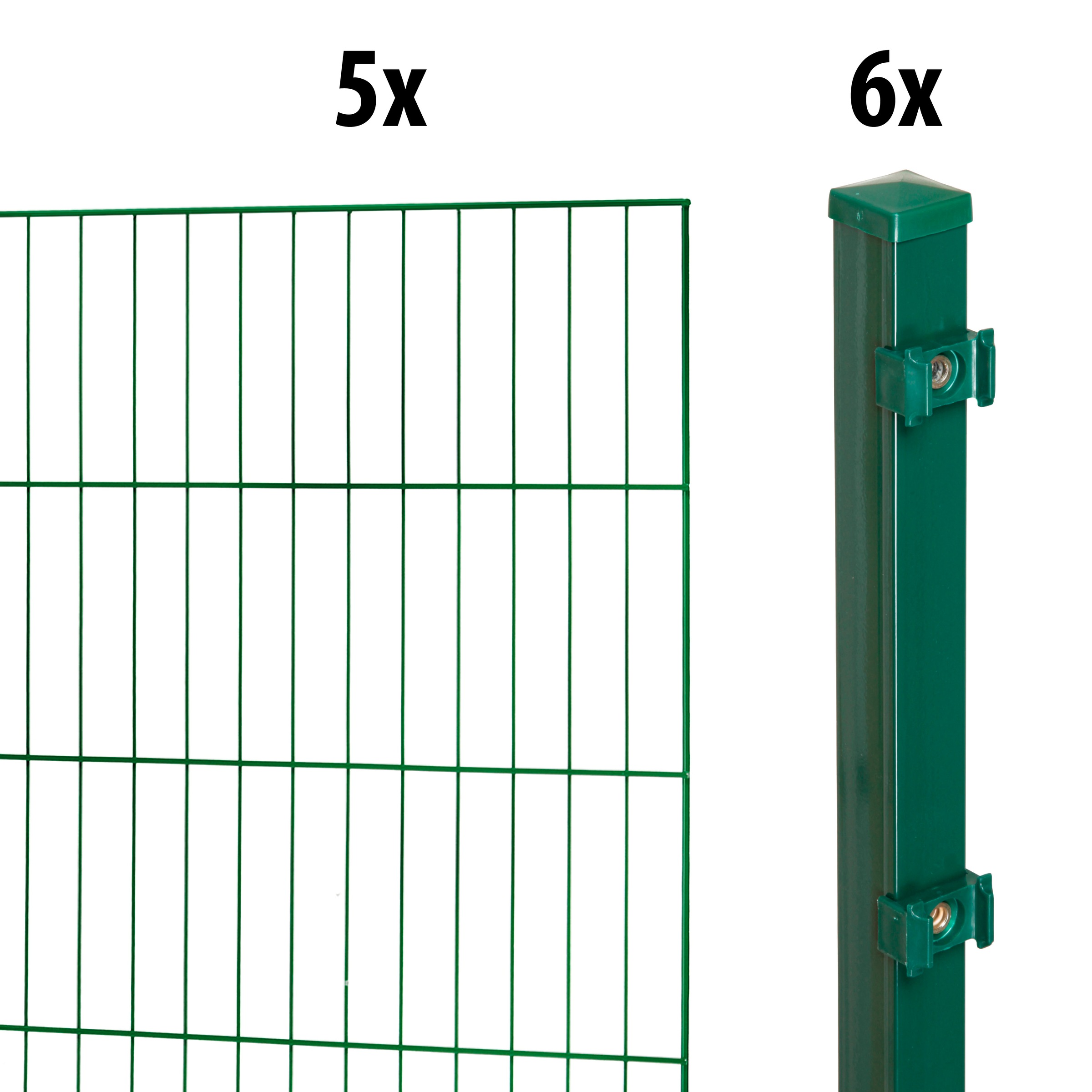 GARDEN 'N' MORE Einstabmattenzaun »Standard«, 5 Elemente für 10 m, LxH: 200 x 50 cm, mit 6 Pfosten