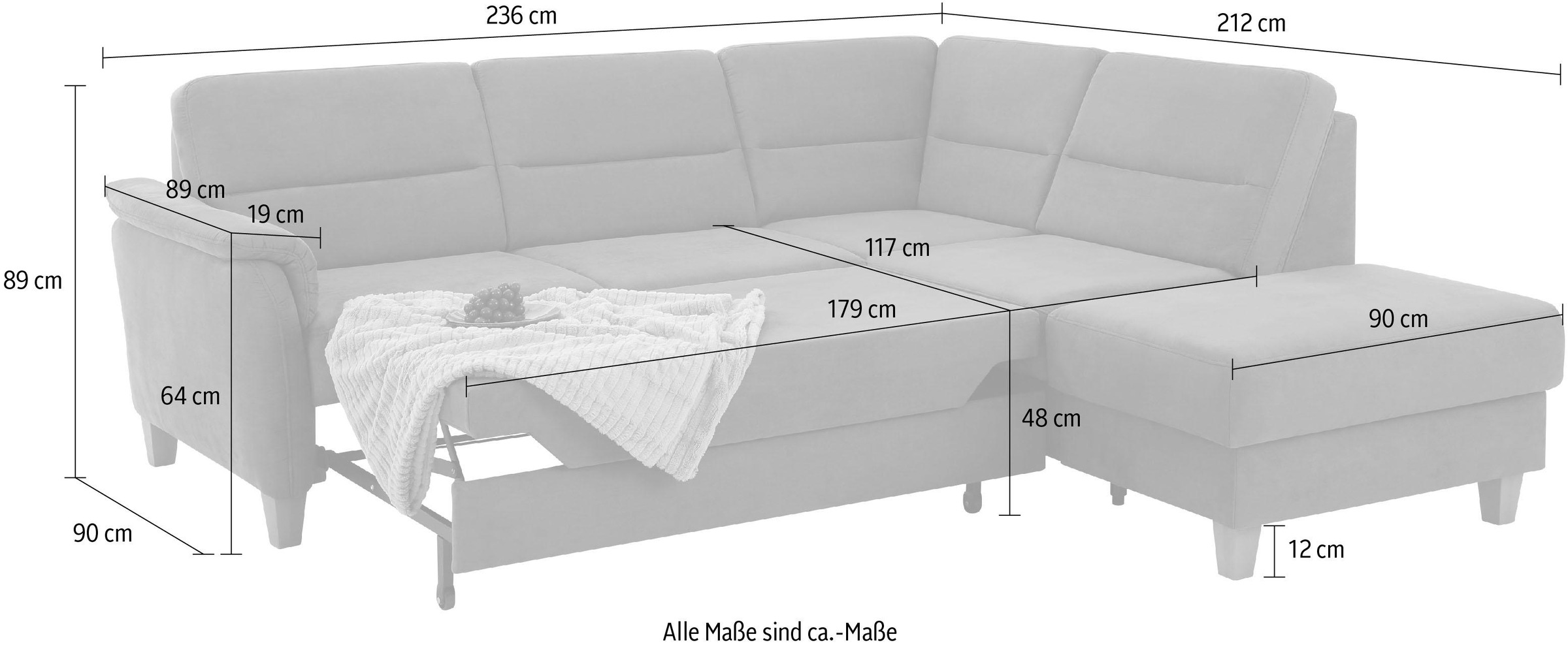 Home affaire Ecksofa »Palmera L-Form«, Federkern, wahlweise mit Bettfunktion und mit/ohne Stauraum