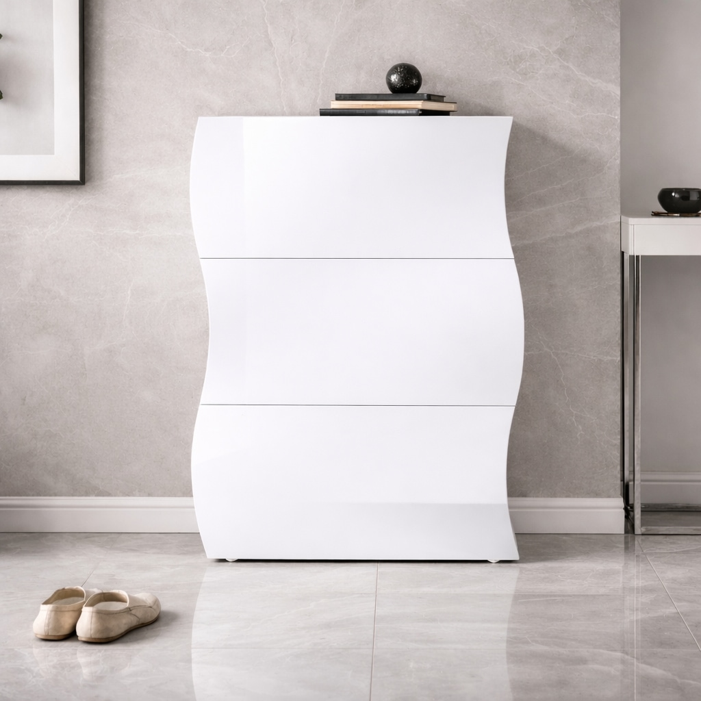 OTTO home Schuhschrank "Luxor 3, Schuhklapper, Schuhkommode, Höhe 121 cm" UV-lackiert, Hochglanz, grifflos, 3-Klappen