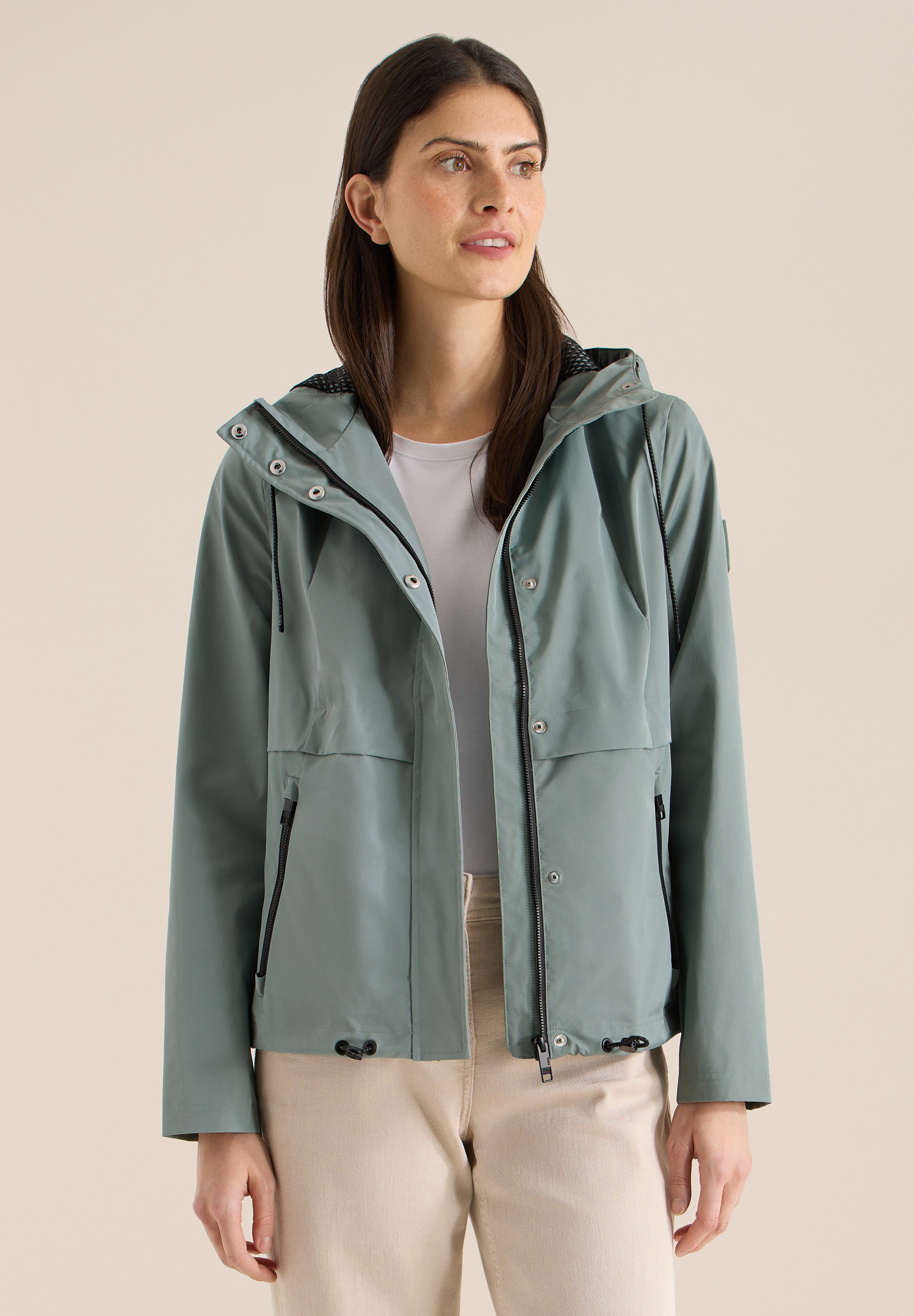 Windbreaker CECIL, Damen, Gr. S (38), kelp grün, Stoff, Obermaterial: 100% Polyester; Futter: 100% Polyester, unifarben, comfort fit normal, ohne Ausschnitt, Bündchen, Jacken Windbreaker, mit Kapuze
