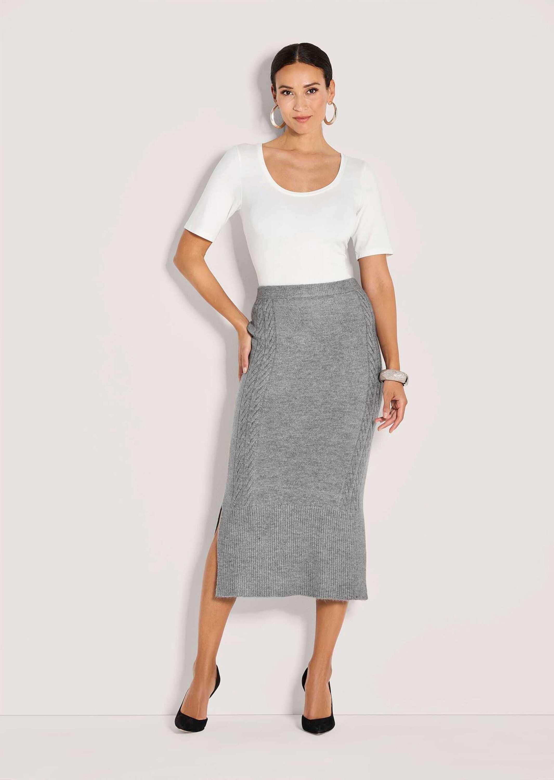 MADELEINE Midirock "Strickrock Eleganter Melange-Rock mit Zopfmuster" günstig online kaufen