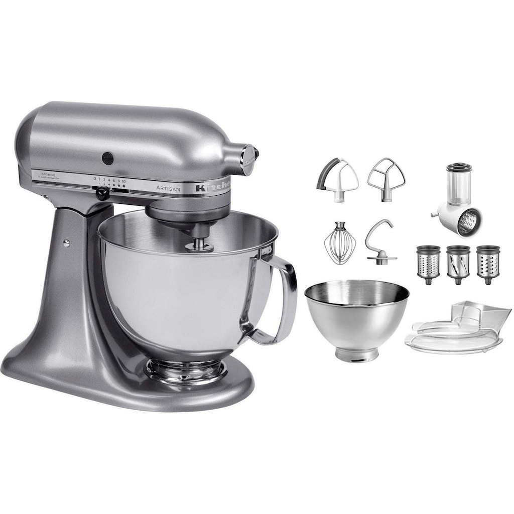 KitchenAid Küchenmaschine »5KSM175PSECU+5KSMVSA CONTOUR SILVER«, mit Gratis Gemüseschneider und 3 Trommeln (Wert ca. 129,- UVP)