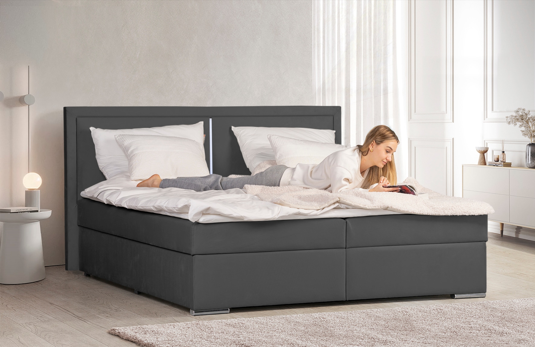 COLLECTION AB Boxbett »Athena«, Inkl. LED-Beleuchtung, Topper und Stauraum
