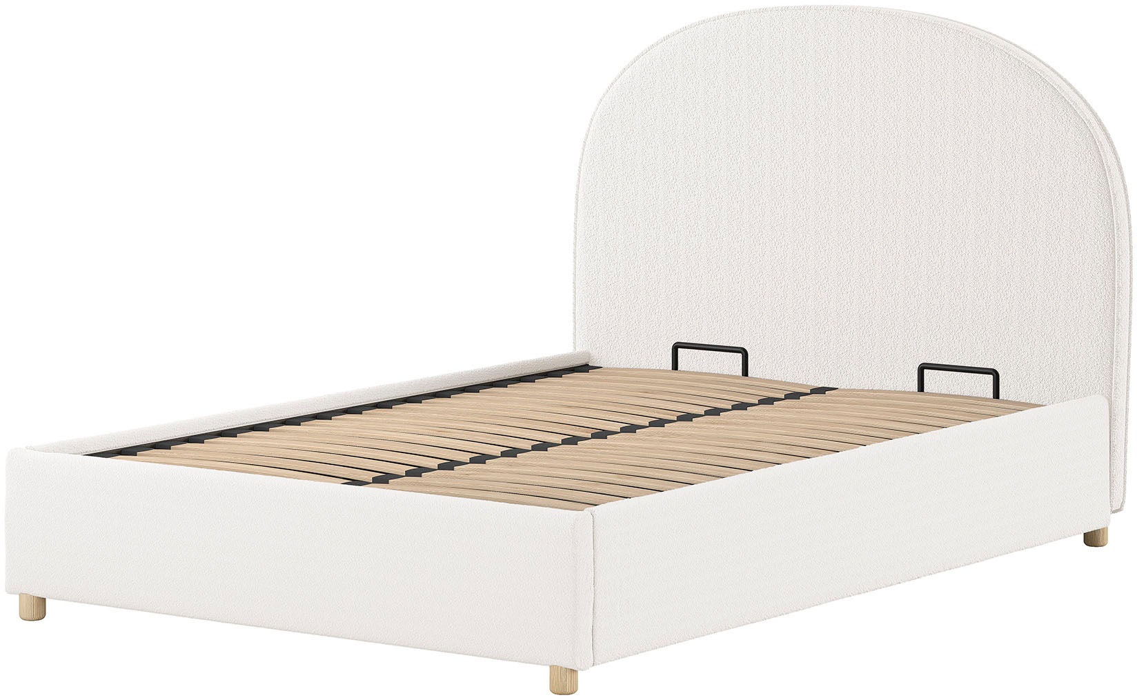 Vipack Boxbett »Moon, mit Lattenrost und Stauraum, modernes Design«, (gerundetes Kopfteil und in 2 Breiten erhältlich), inkl. Massivholz Füßen in natur, 3 Stoff Farben zur Auswahl