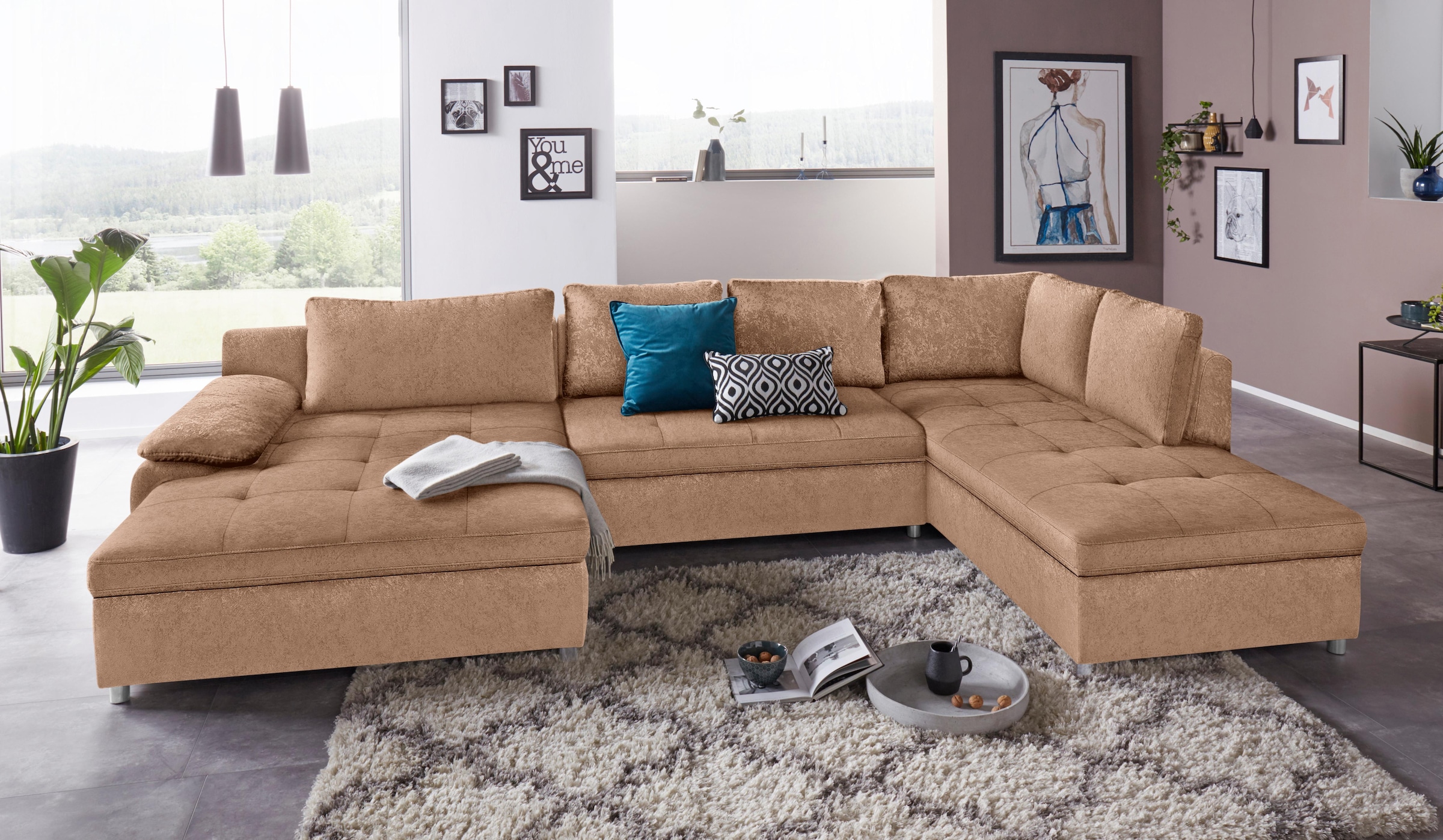 OTTO home Wohnlandschaft "Labene U-Form" wahlweise mit Schlaffunktion und Bettkasten