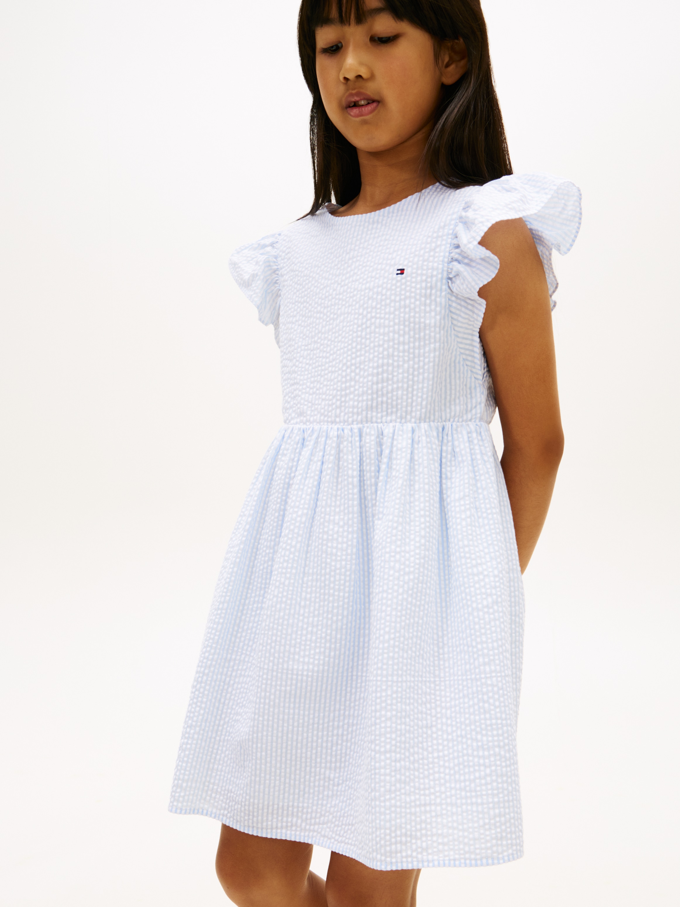 Tommy Hilfiger Sommerkleid »SEERSUCKER DRESS SHORT SLEEVE« Kinder bis 16 Jahre, Rüschenärmel