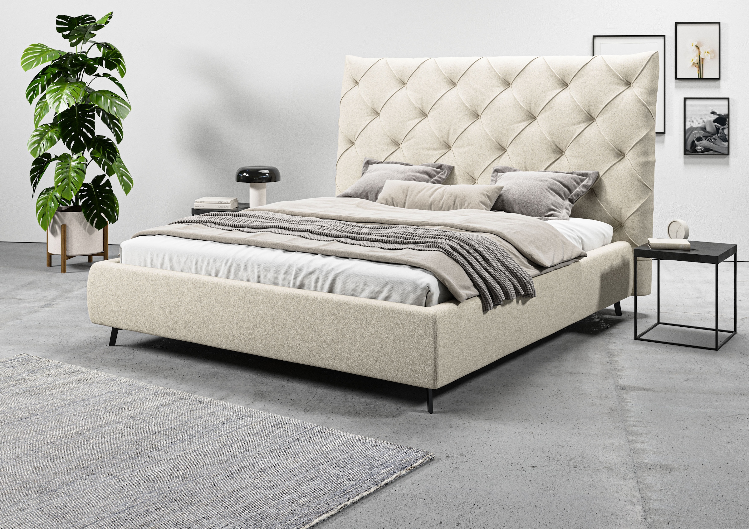 Polsterbett HOME AFFAIRE, B:216cm H:105cm L:234cm, beige, 96% Polyester, 4% Polyacryl, Betten, "Maxime, in 4 Breiten bis 200cm, auch in Leder",