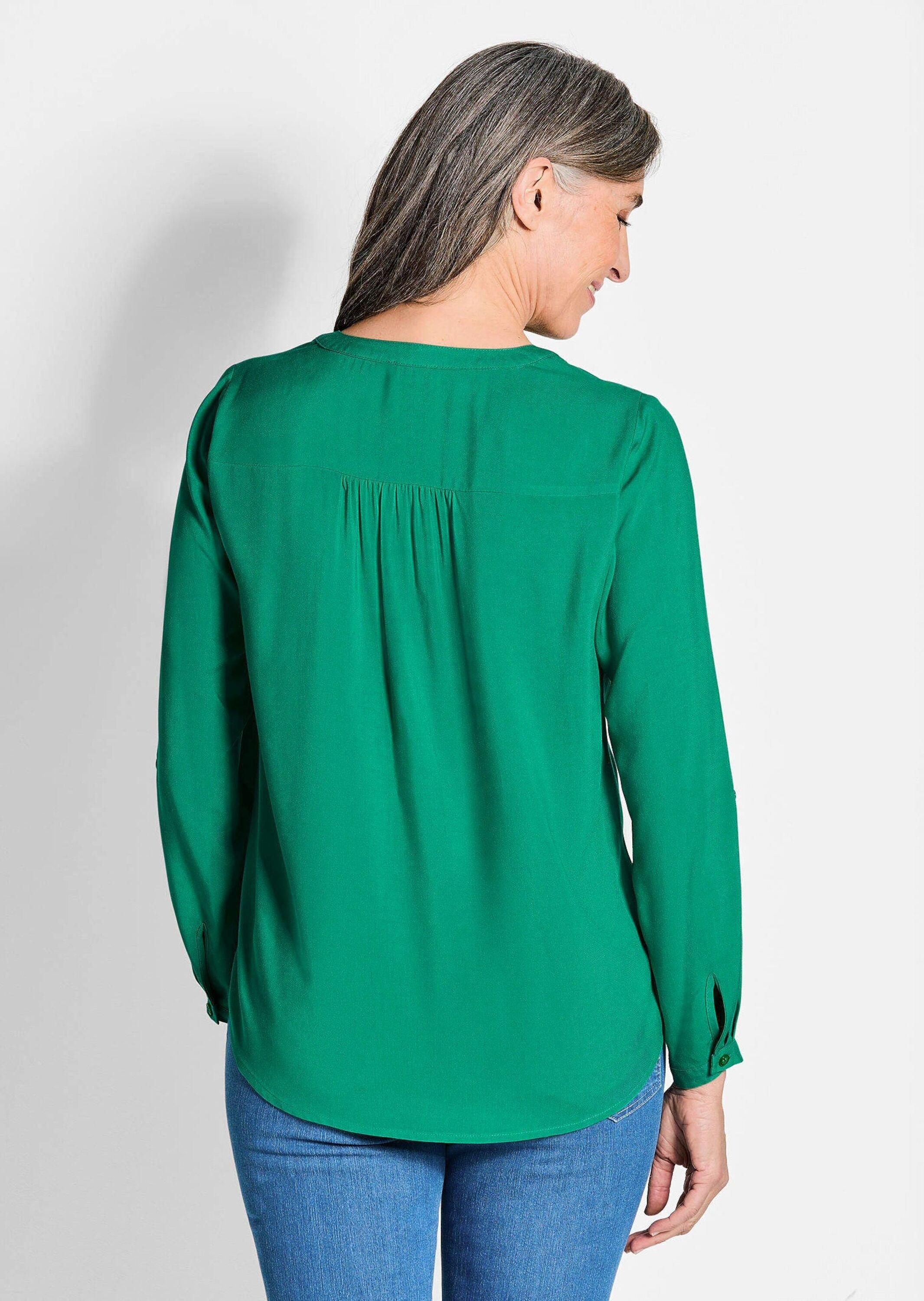 GOLDNER Schlupfbluse »Langarm Businessbluse mit V-Ausschnitt«