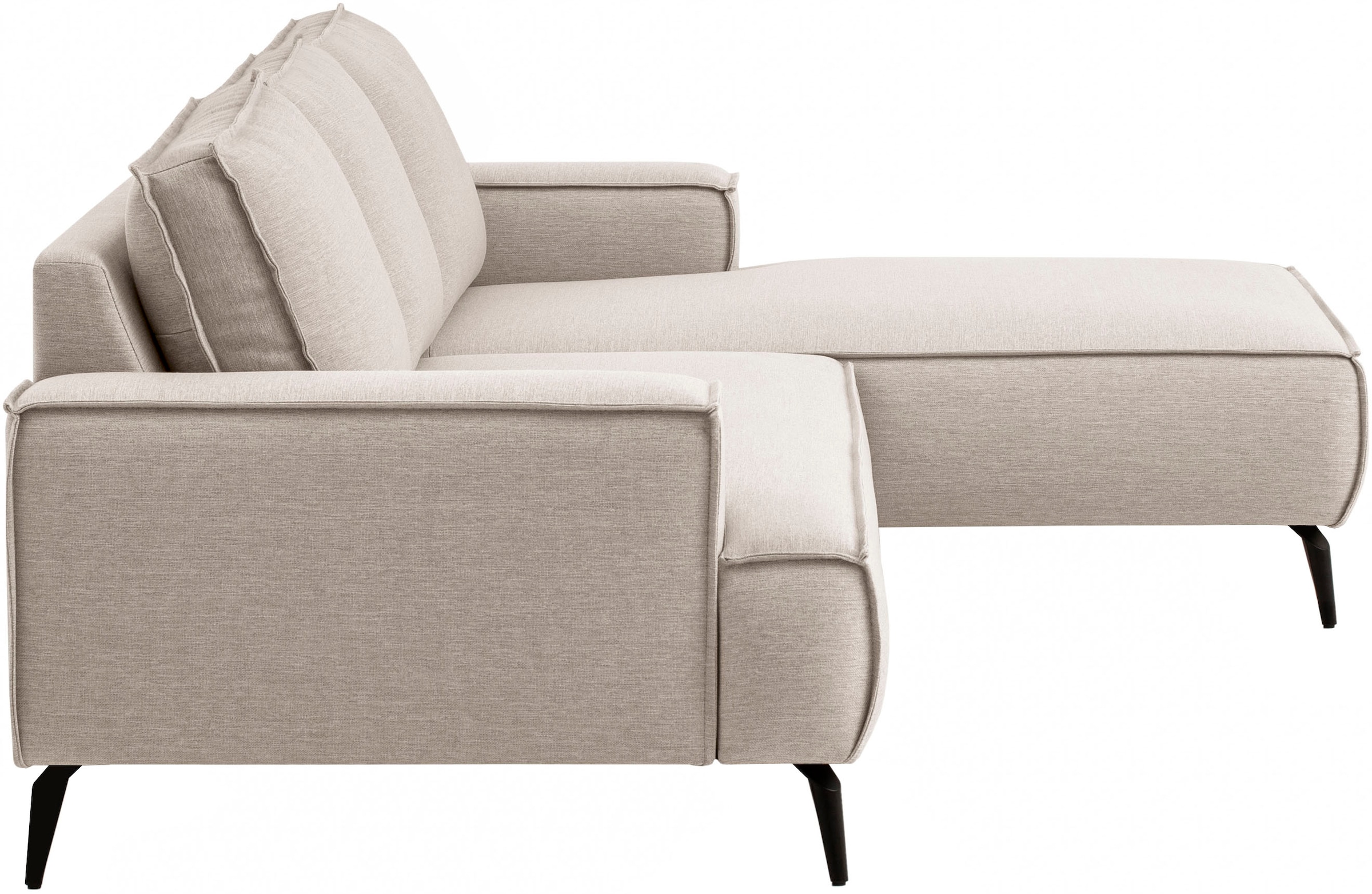 andas Ecksofa »TVINNU, L-Form, 275cm, in Cord und Leinenoptik« wahlweise Recamiere rechts/links, schwarze Füße, bequemer Sitzkomfort