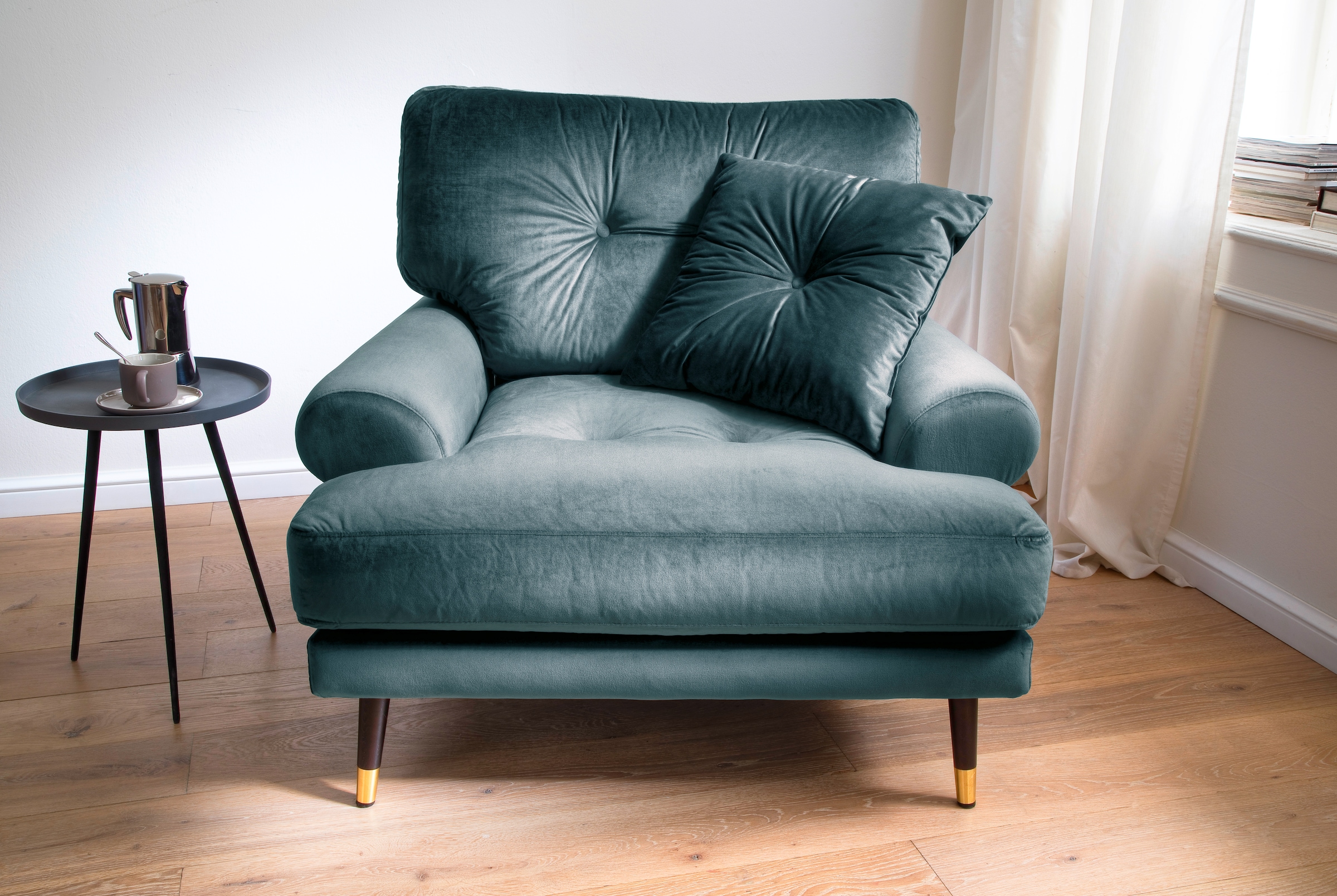 Trends by HG Loungesessel »TOKIO«, in Microfaser mit hochwertigem Holz/Metallfuß