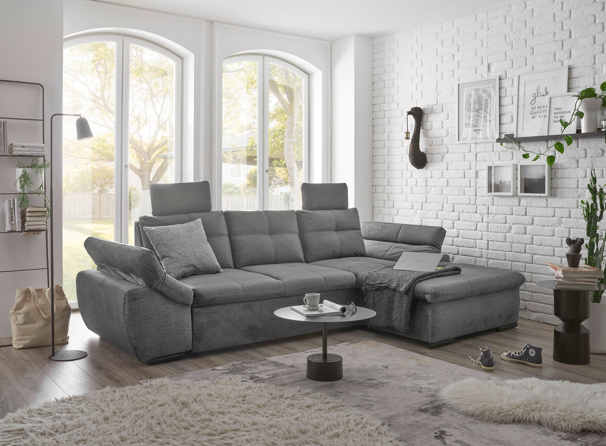 ED EXCITING DESIGN Ecksofa »Alija L-Form«, mit Bettfunktion, Armteilverstellung & Kopfstützen