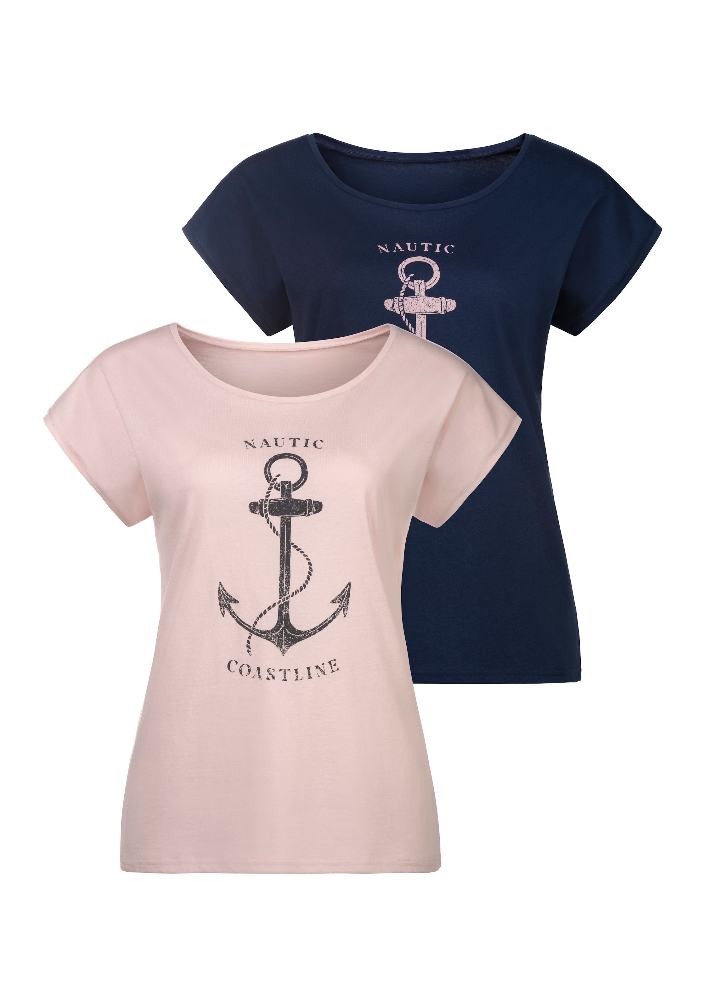 Beachtime T-Shirt, (2er-Pack), mit maritimen Druck vorn für kaufen | BAUR