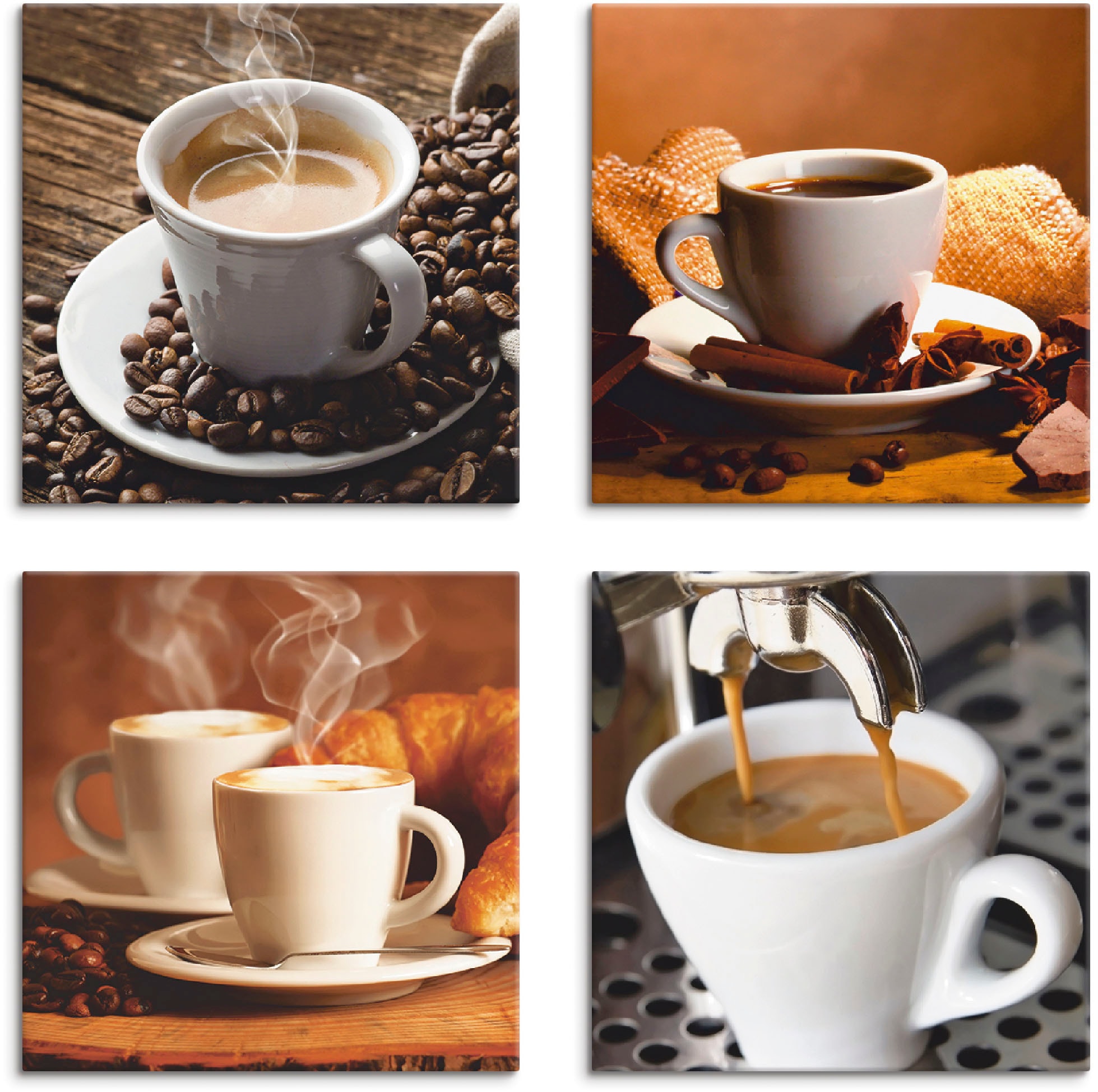 Leinwandbild »Kaffee Bilder«, Getränke, (4 St.), 4er Set, verschiedene Größen