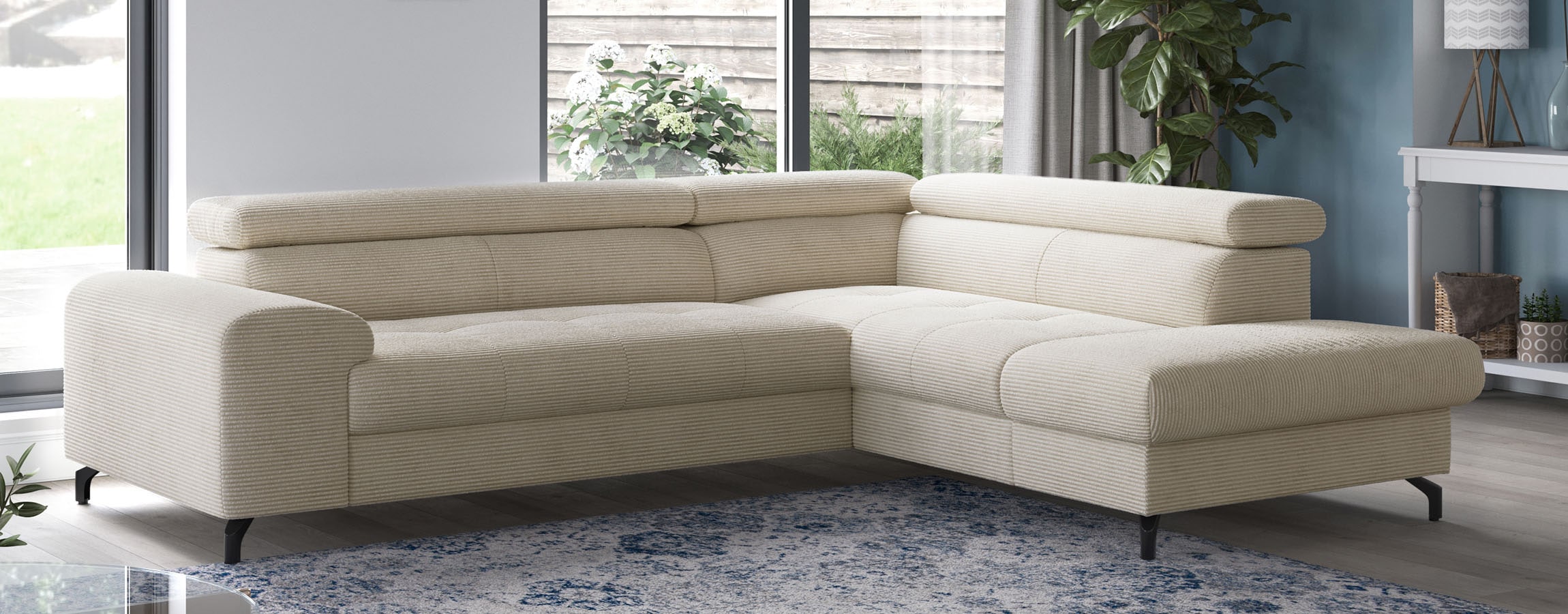 COTTA Ecksofa "Aura L-Form, B: 260 cm, inkl. Schlaffunktion, 3 verstellbare" Kopfteile, extra Bettkasten, Fußhöhe 12cm, Liegefläche 176x123cm