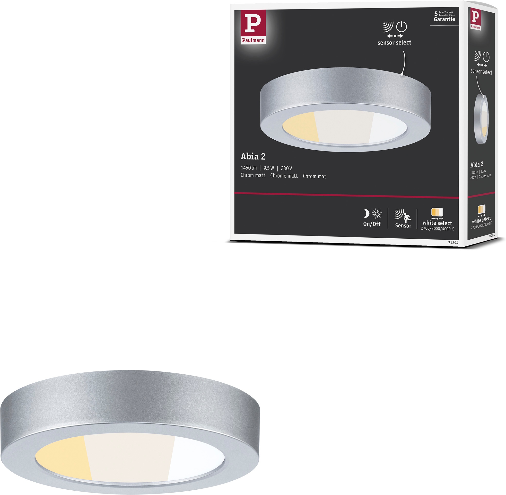 Paulmann LED Panel »Abia 2 WhiteSelect Sensor« LED-Modul 1 Stk. Farbwechsler Dämmerungsgesteuerter Bewegungsmelder (HF)
