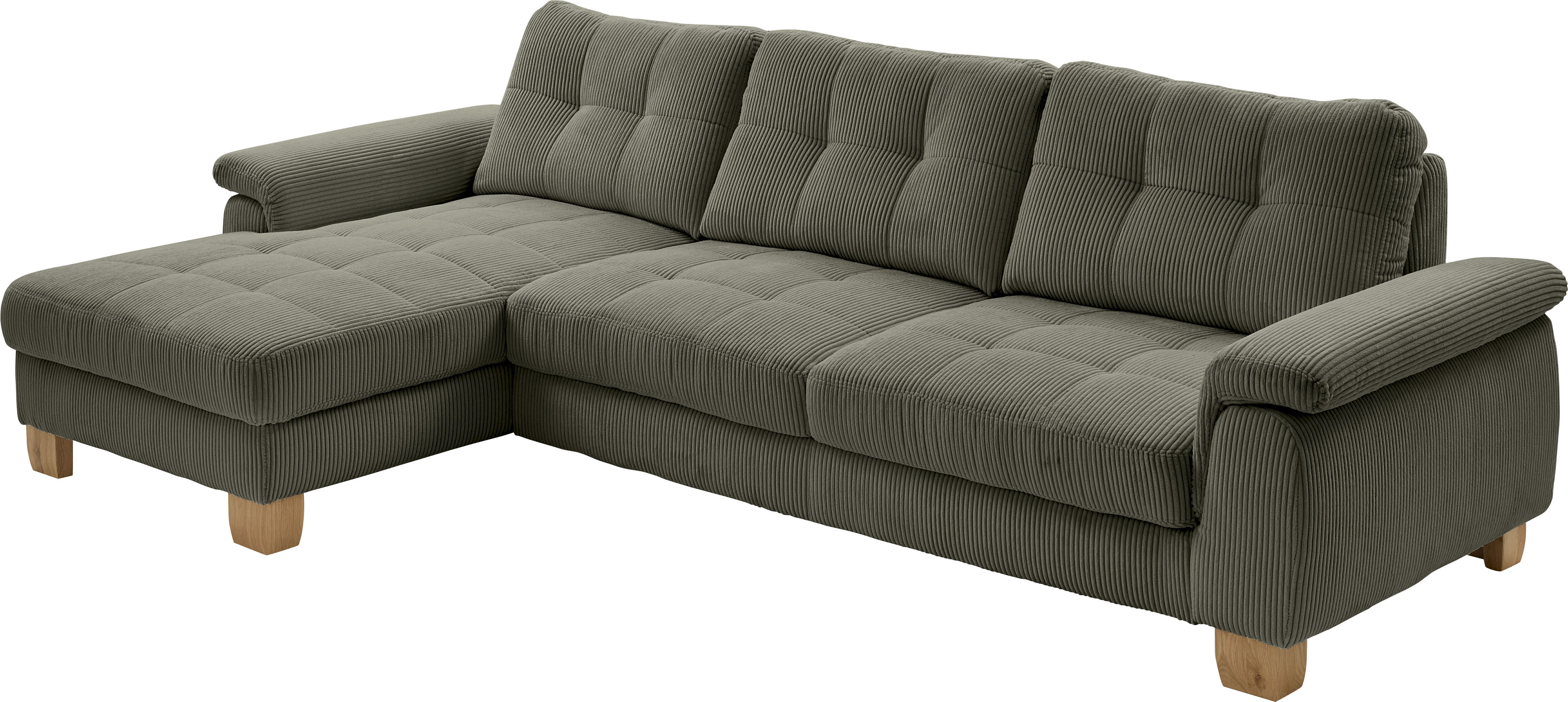 Die PlanBar Ecksofa "PP-LA19101 L-Form, Breite 316 cm" wahlweise mit Schlaffunktion und verstellbaren Kopfstützen, in Cord