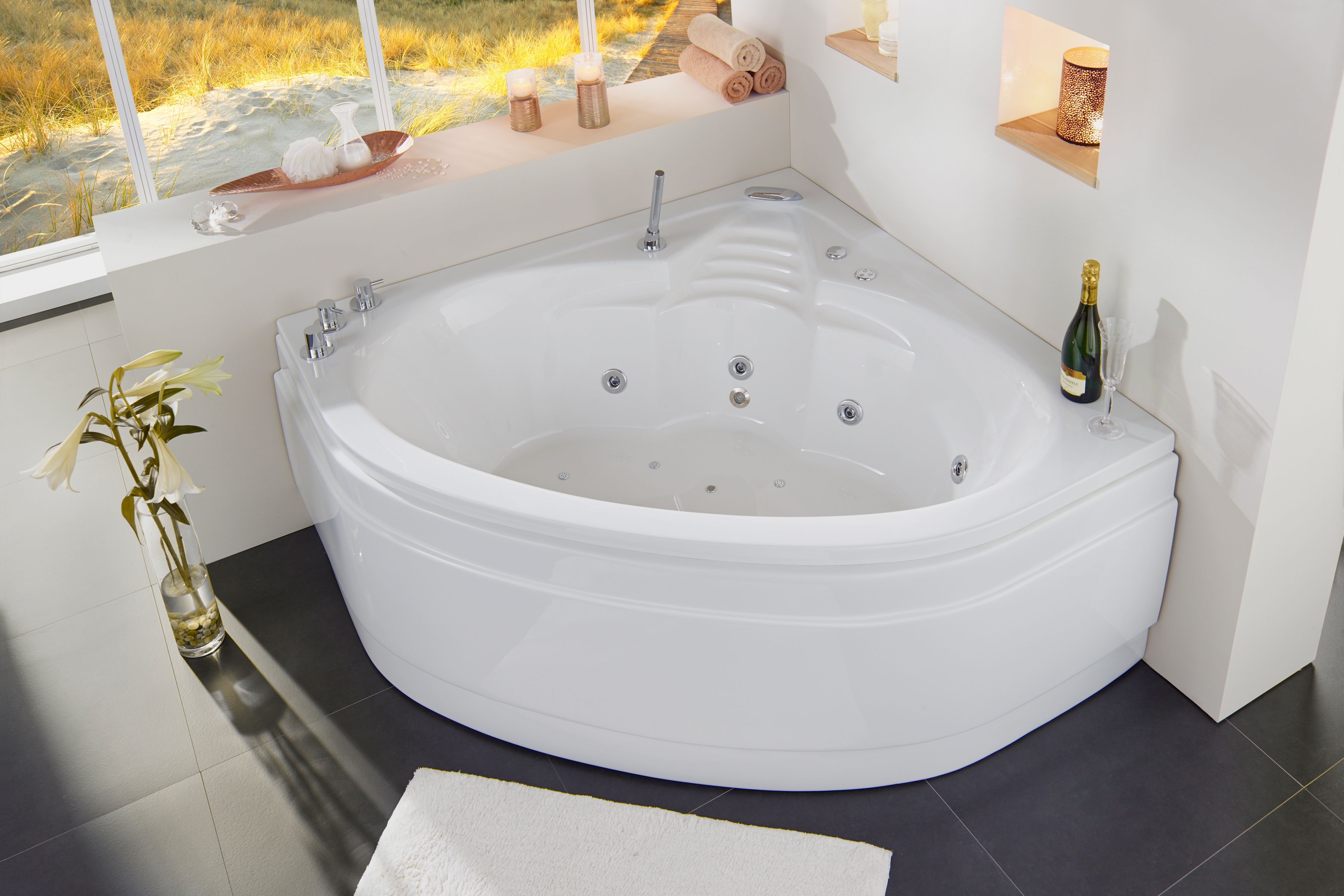 OTTOFOND Whirlpool-Badewanne "St. Lucia" Höhe 43 cm mit Farblichtscheinwerfer, Schürze und Schwallarmatur