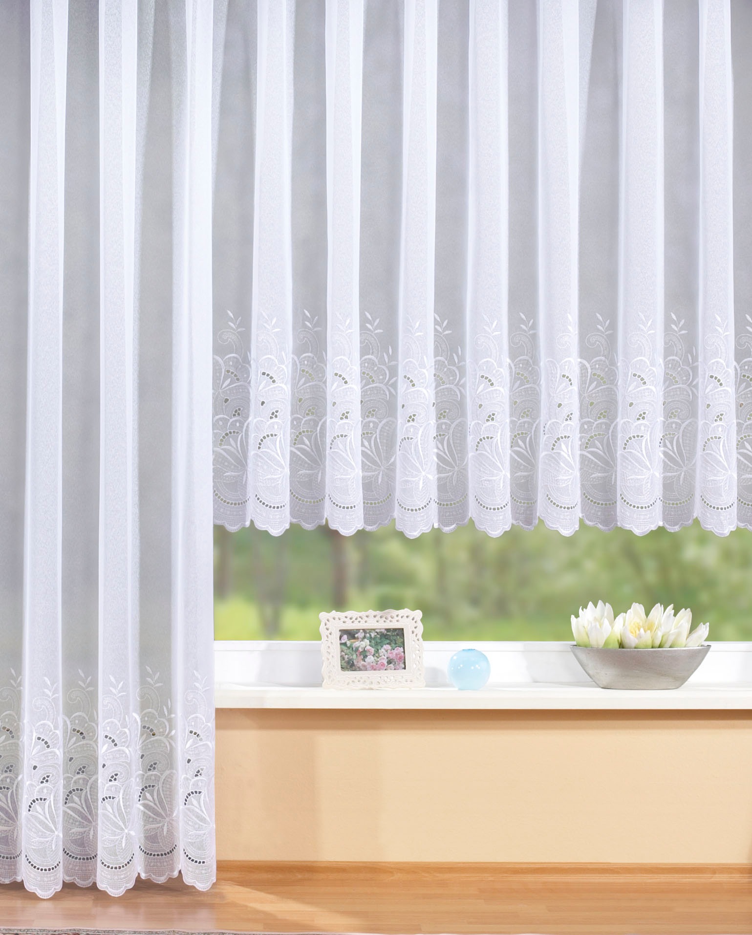 Stickereien Plauen Gardine "Alena" Kräuselband 1 Stk. tlg. veredelt mit ech günstig online kaufen