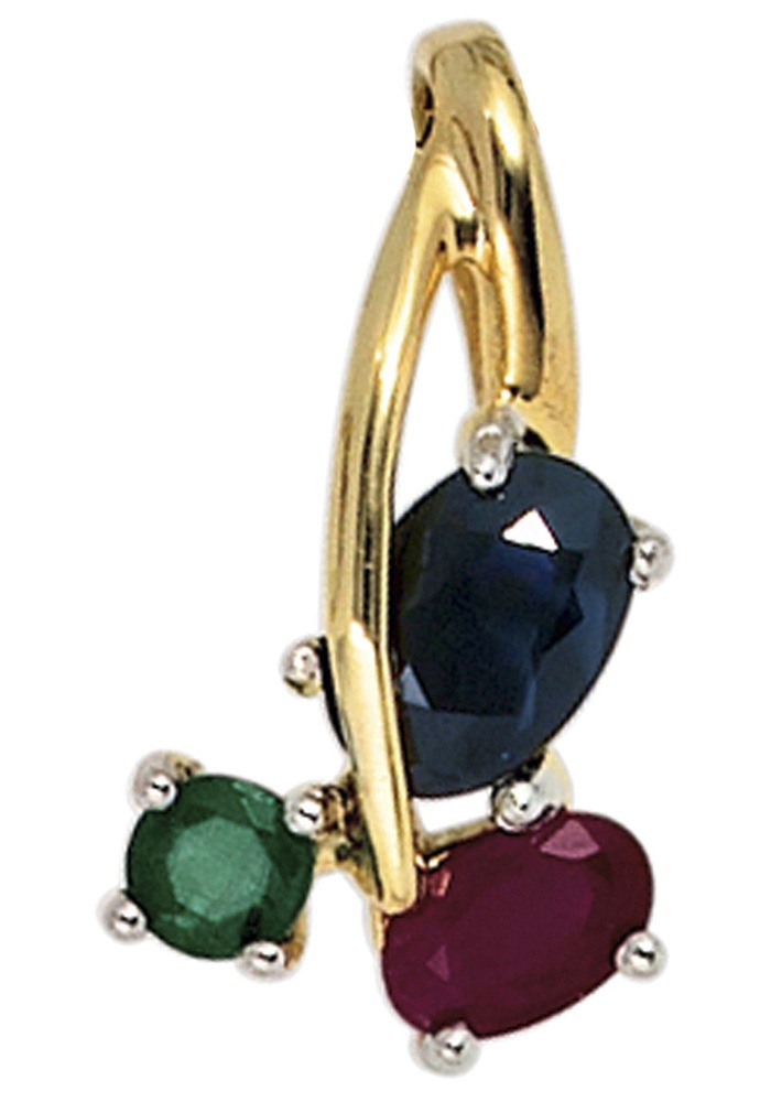 Kettenanhänger »Anhänger mit Rubin Safir Smaragd«, 585 Gold bicolor