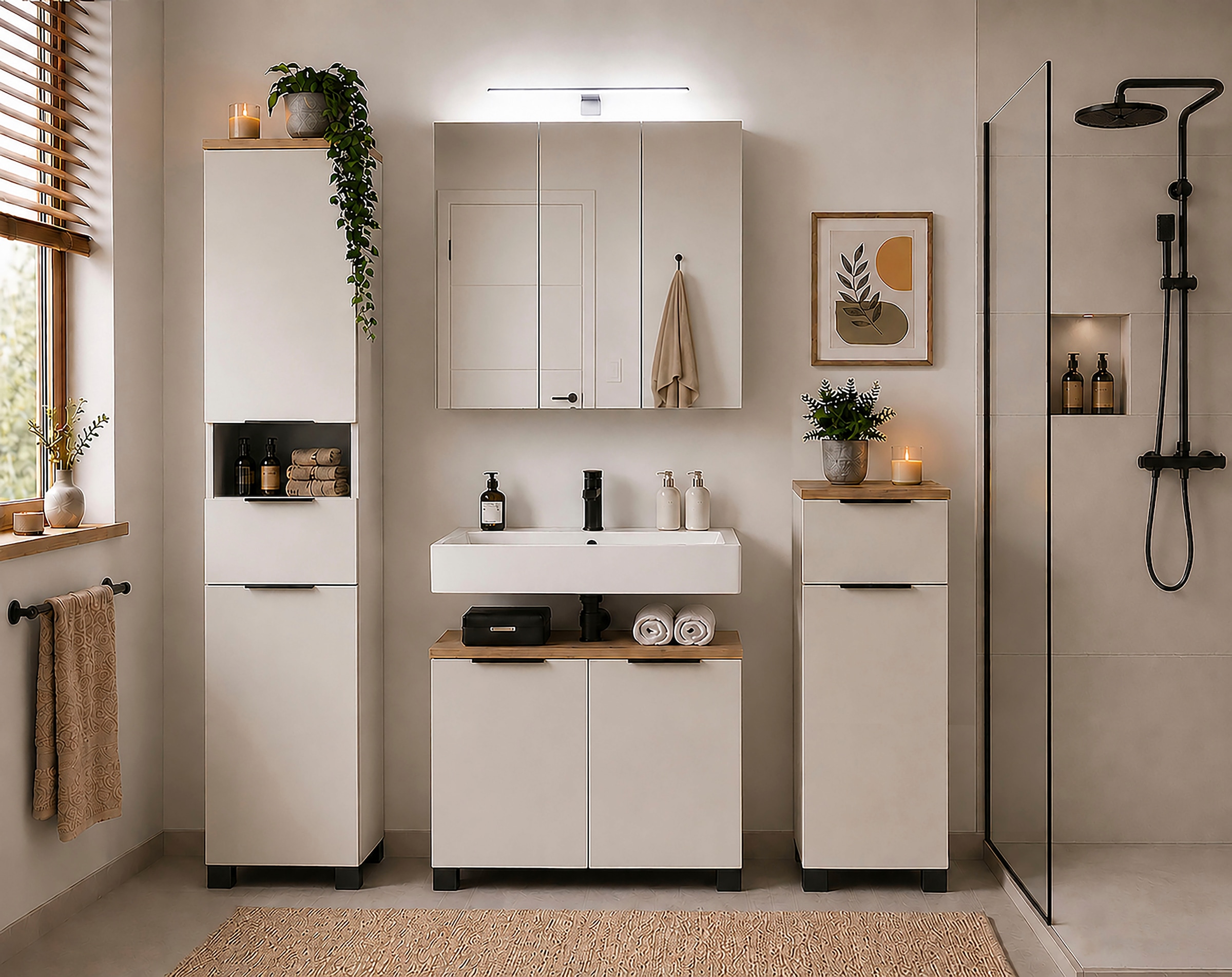 Schildmeyer Spiegelschrank »Saga, inkl. LED-Aufbauleuchte, Breite 70 cm, Made in Germany« 1 Stk. tlg. Rundumblick durch nach innen öffnende Türen, Made in Germany