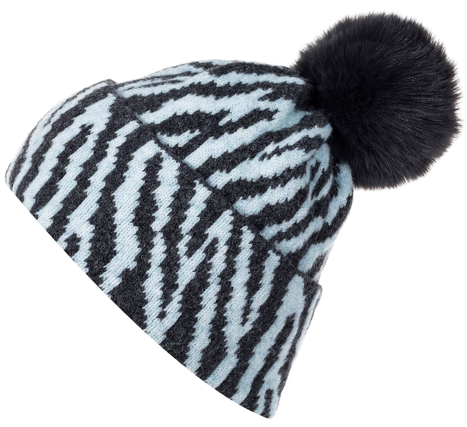 styleBREAKER Bommelmütze "Strick Bommelmütze mit Zebra Muster" 1 Stk.