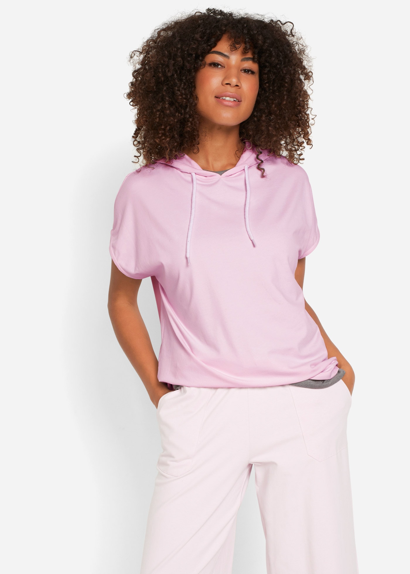 bonprix Kapuzensweatshirt, lässige Passform, Kurzarm, aus Baumwolle, Polyes günstig online kaufen