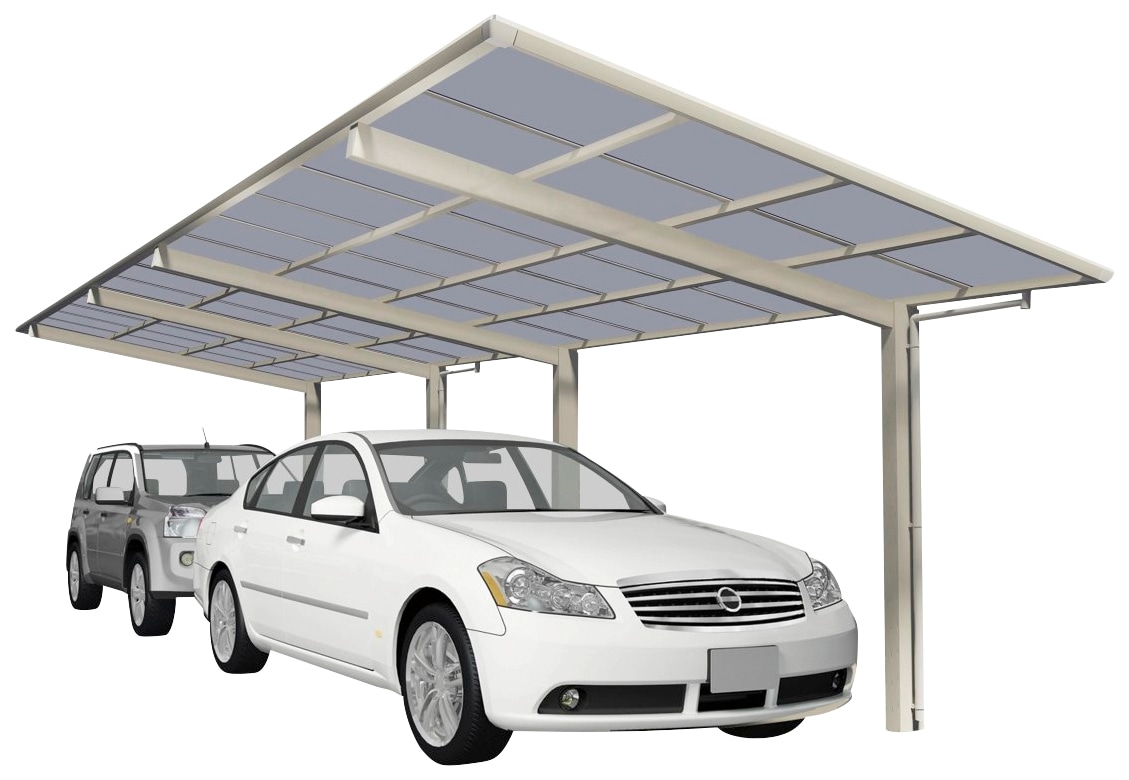 Ximax Doppelcarport "Linea Typ 80 Tandem-Edelstahl-Look", Aluminium, 257 cm, edelstahlfarben, Aluminium