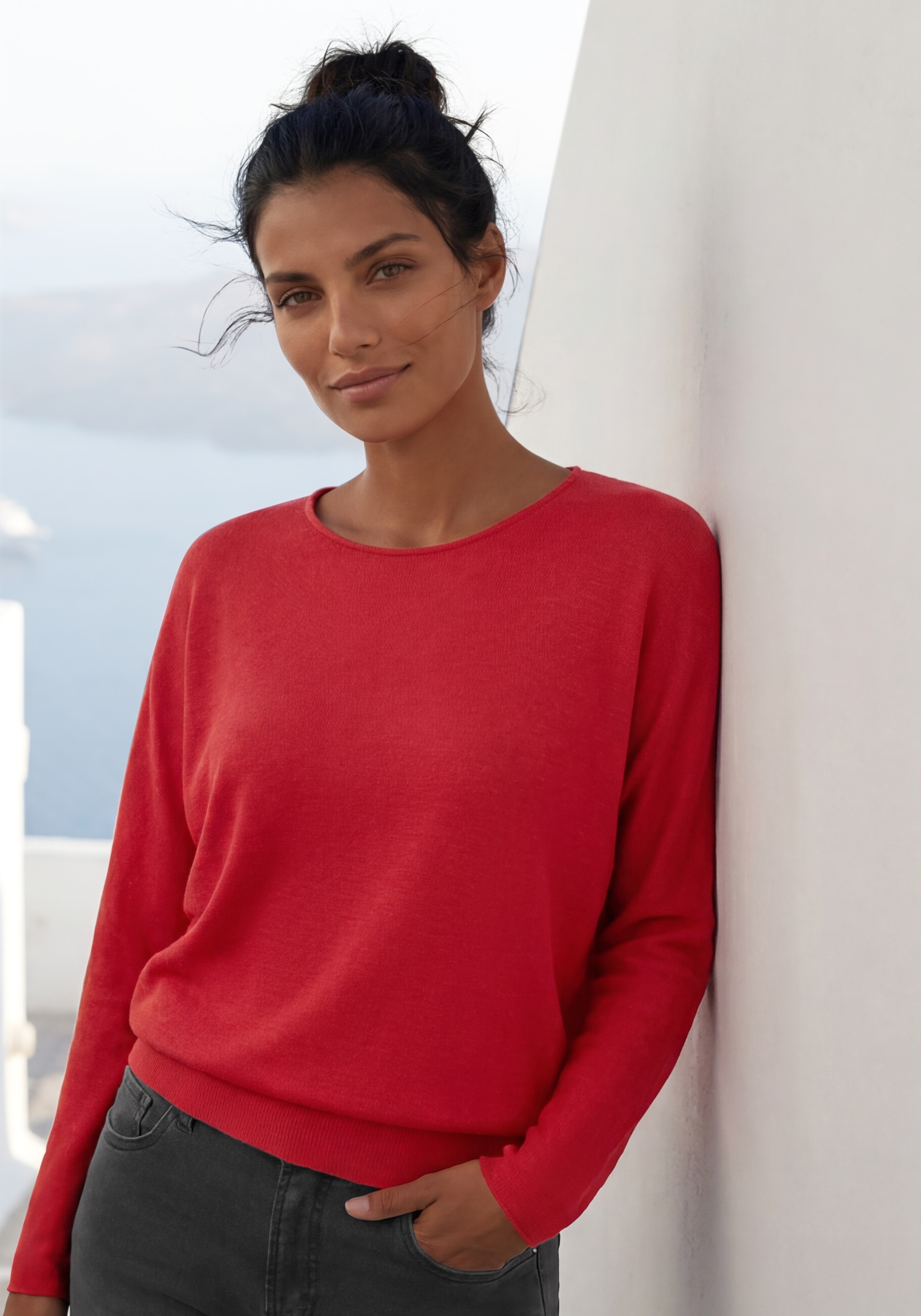 Vivance Langarmshirt "mit breitem Bund" aus strukturiertem, luftigem Feinstrick mit Viskose