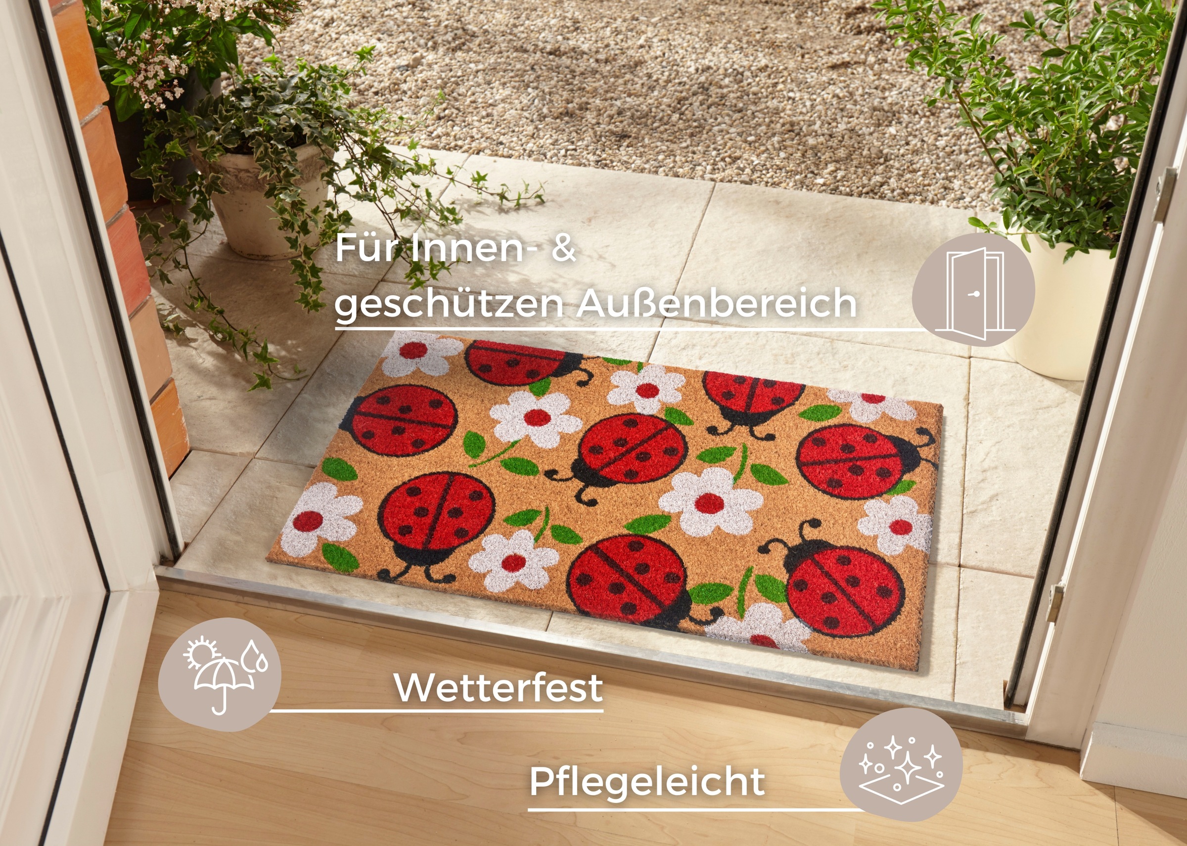 HANSE Home Fußmatte "Lady Beetle, Türmatte" rechteckig 15 mm Höhe Kokos, Sc günstig online kaufen