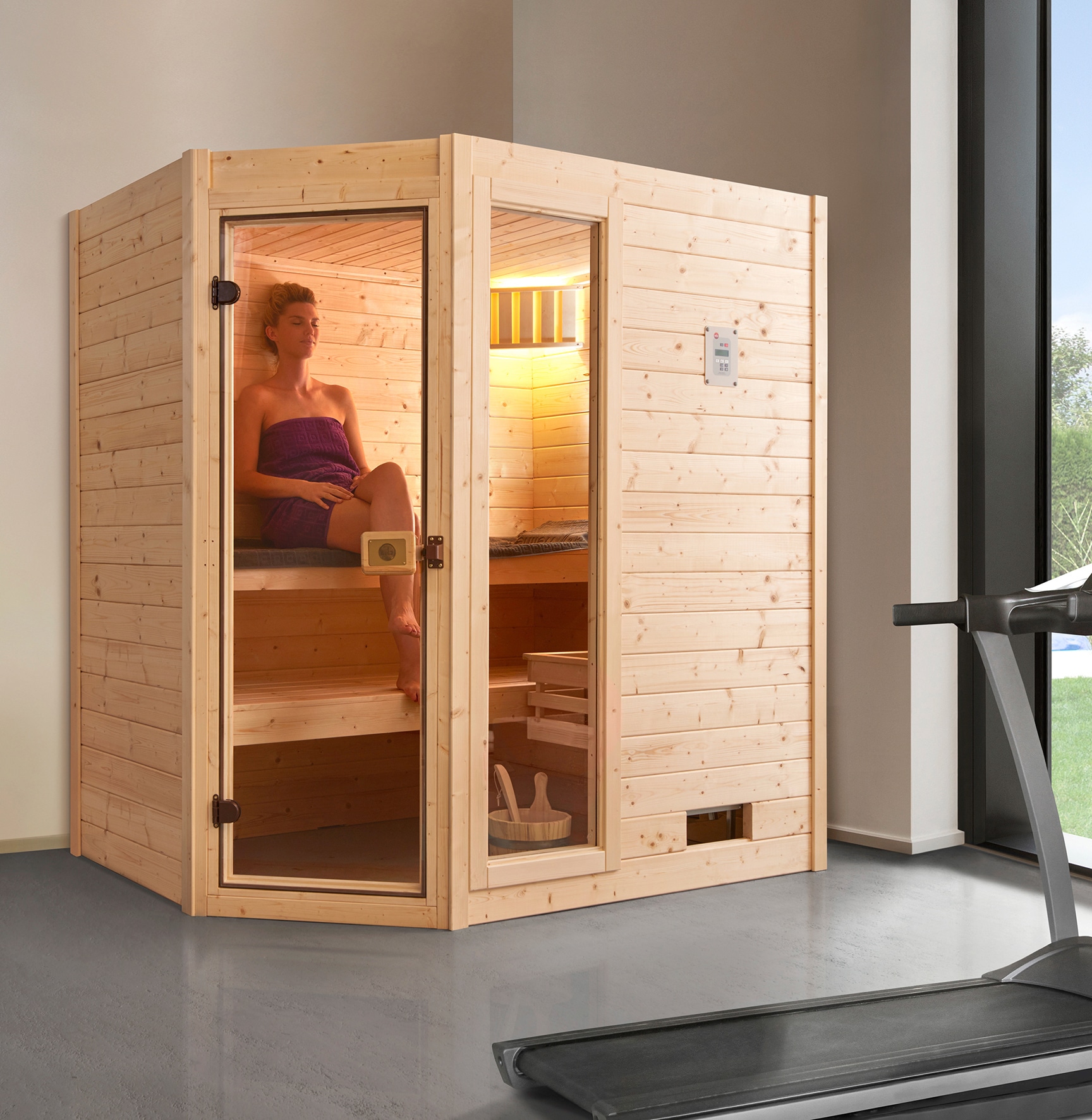 weka Sauna »Valida Eck 1«, 4,5 kW Bio-Kombiofen mit ext. Strg., Fenster