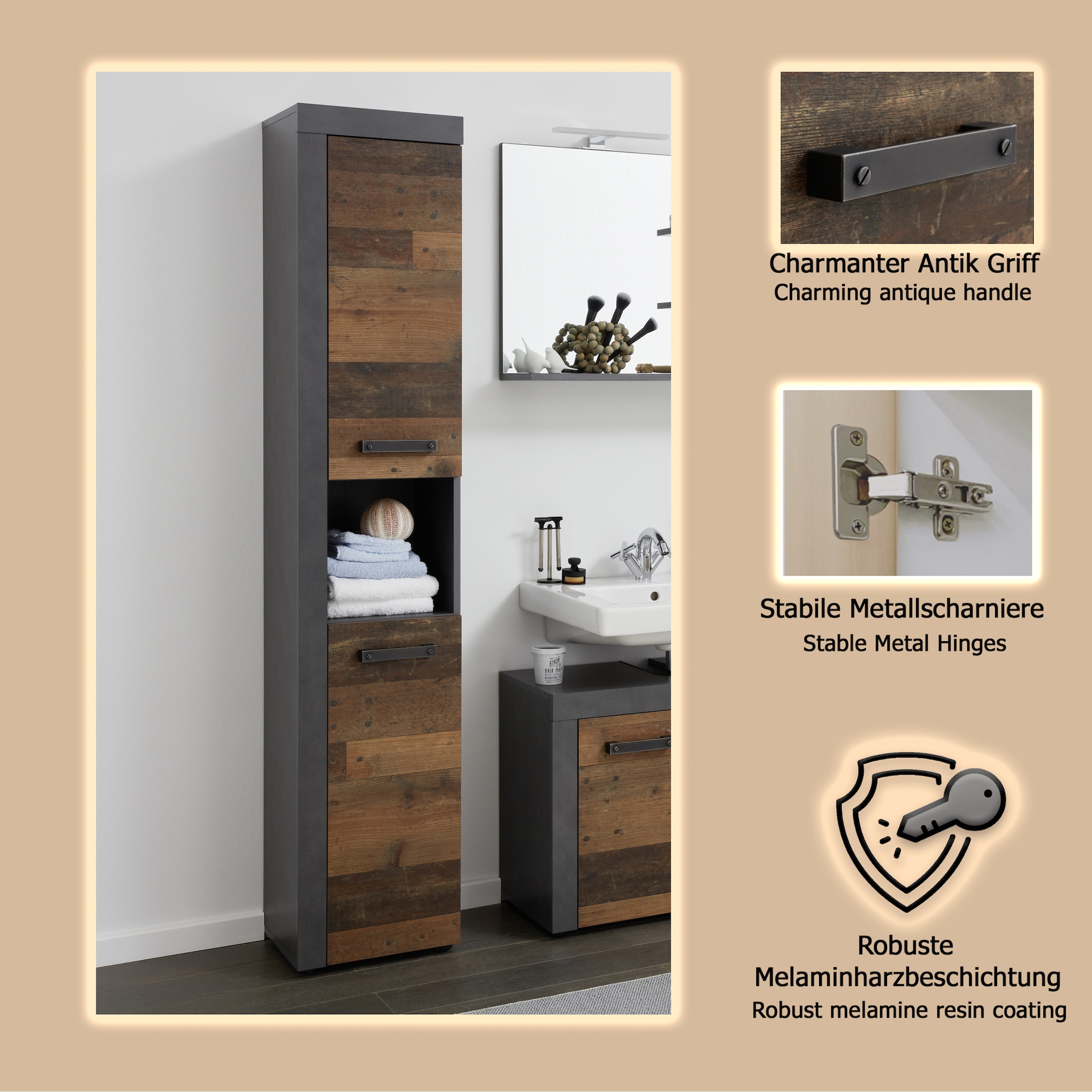 INOSIGN Hochschrank »Ilana« Hochschrank mit 2 Türen & 1 Fach - (B/T/H) 36/31/184 cm