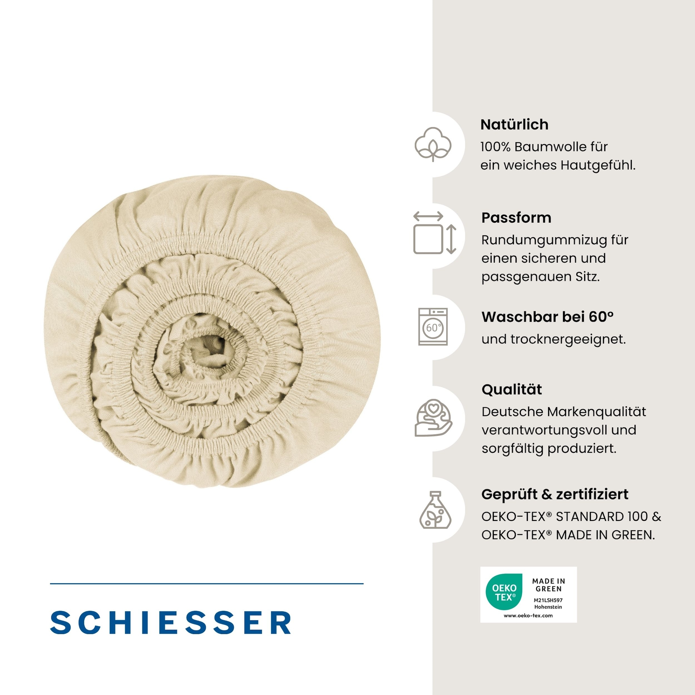 Schiesser Spannbettlaken »Jessi aus 100% Baumwolle« für Matratzen bis zu 22 cm Höhe, OEKO-TEX® MADE IN GREEN