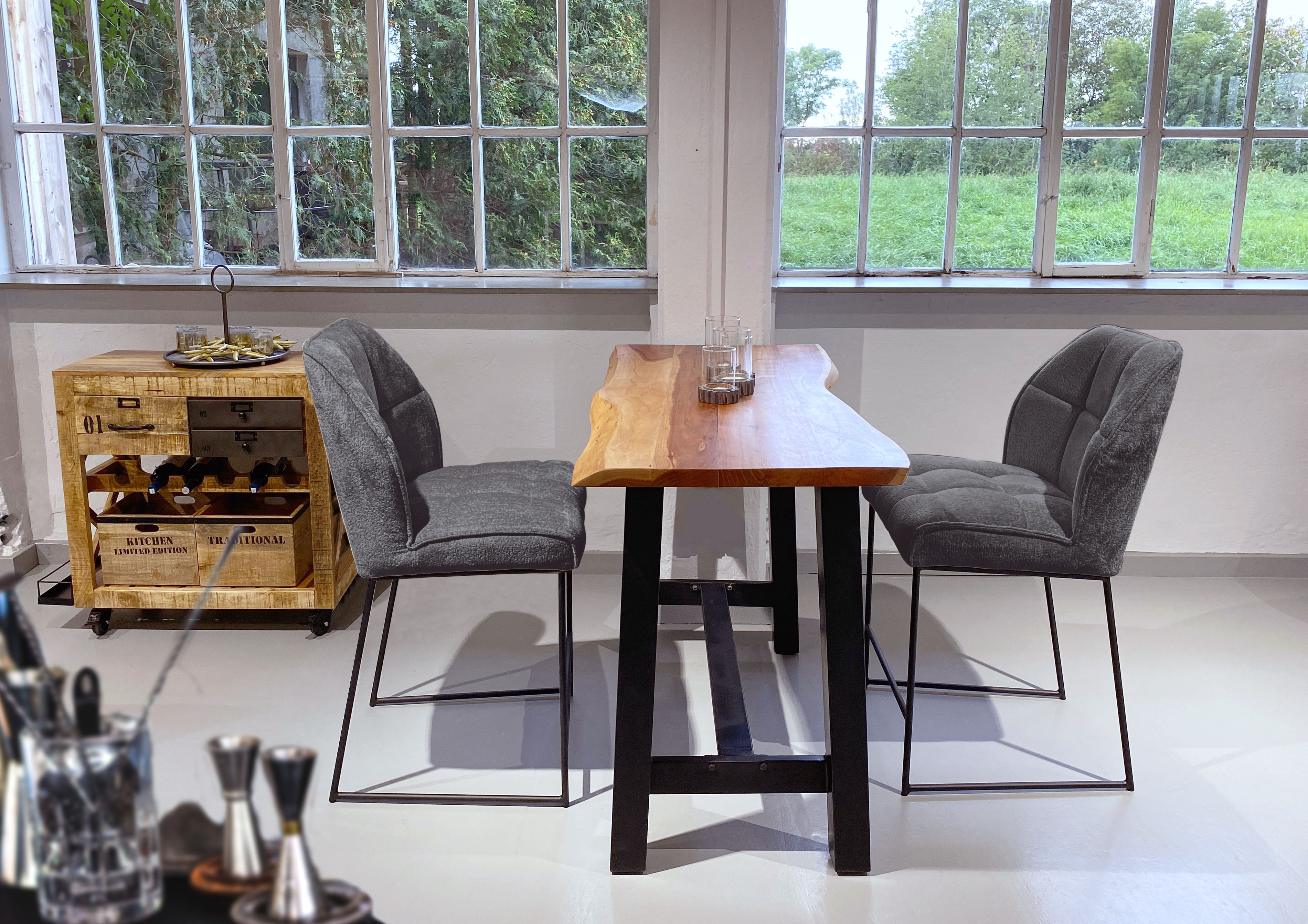 Barhocker GUTMANN FACTORY, B:60cm H:105cm T:62cm, grau, 100% Polyester, Küche, Hocker