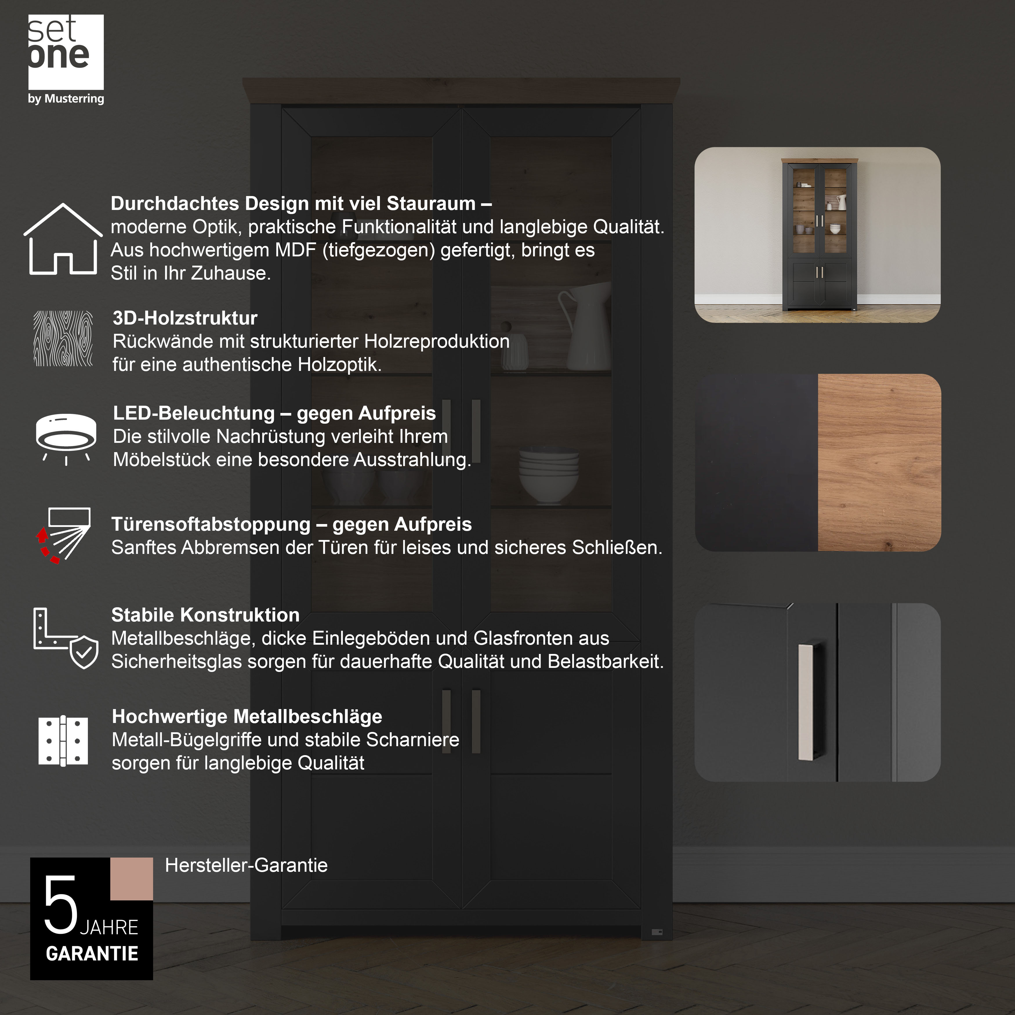 Thumbnail - set one by Musterring Standvitrine "York" Typ 17, mit zwei Glastüren, in 3 Farbvarianten, Höhe 207 cm