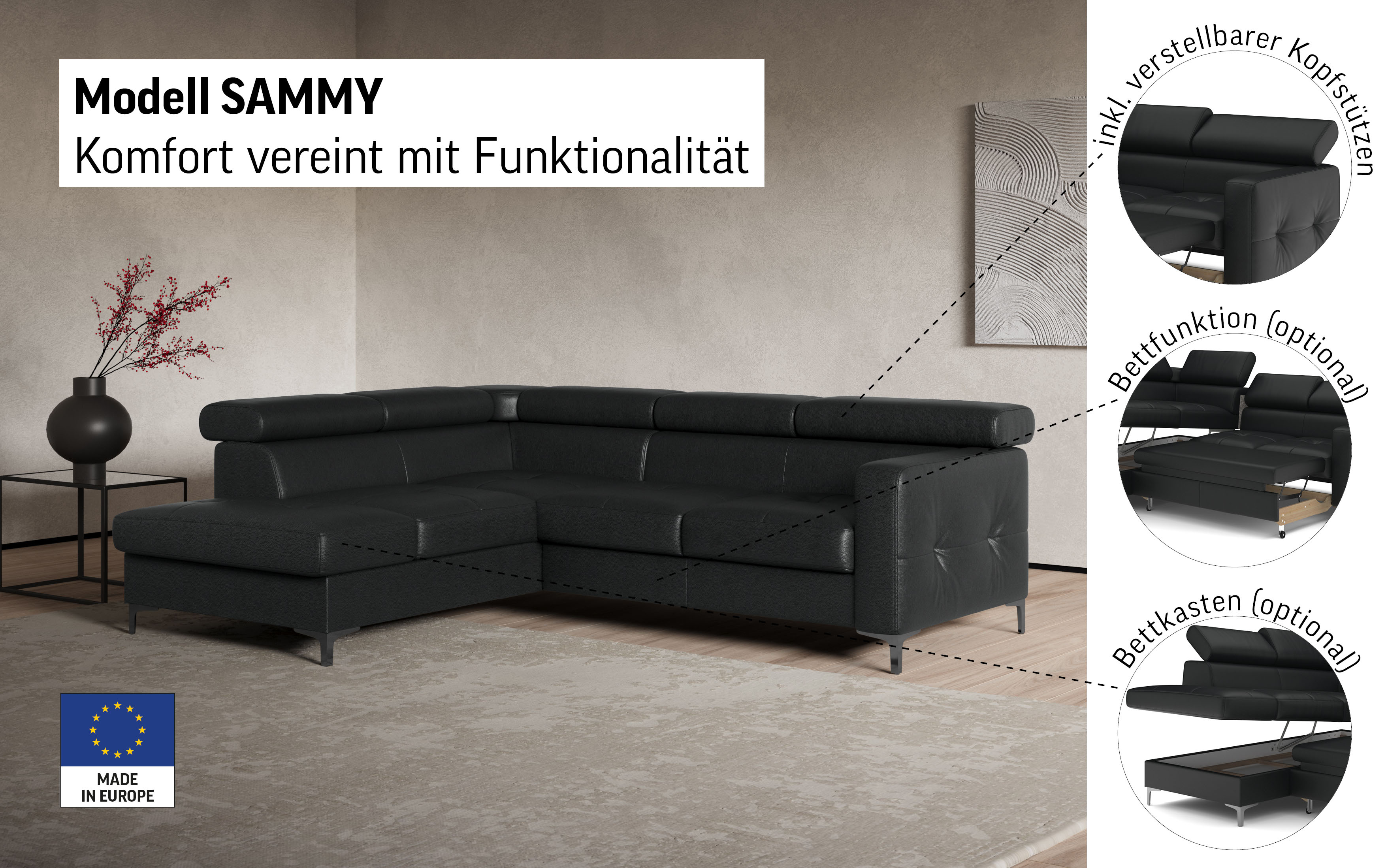 Thumbnail - COTTA Ecksofa "Sammy L-Form" mit Kopfteilverstellung, wahlweise mit Bettfunktion & Bettkasten