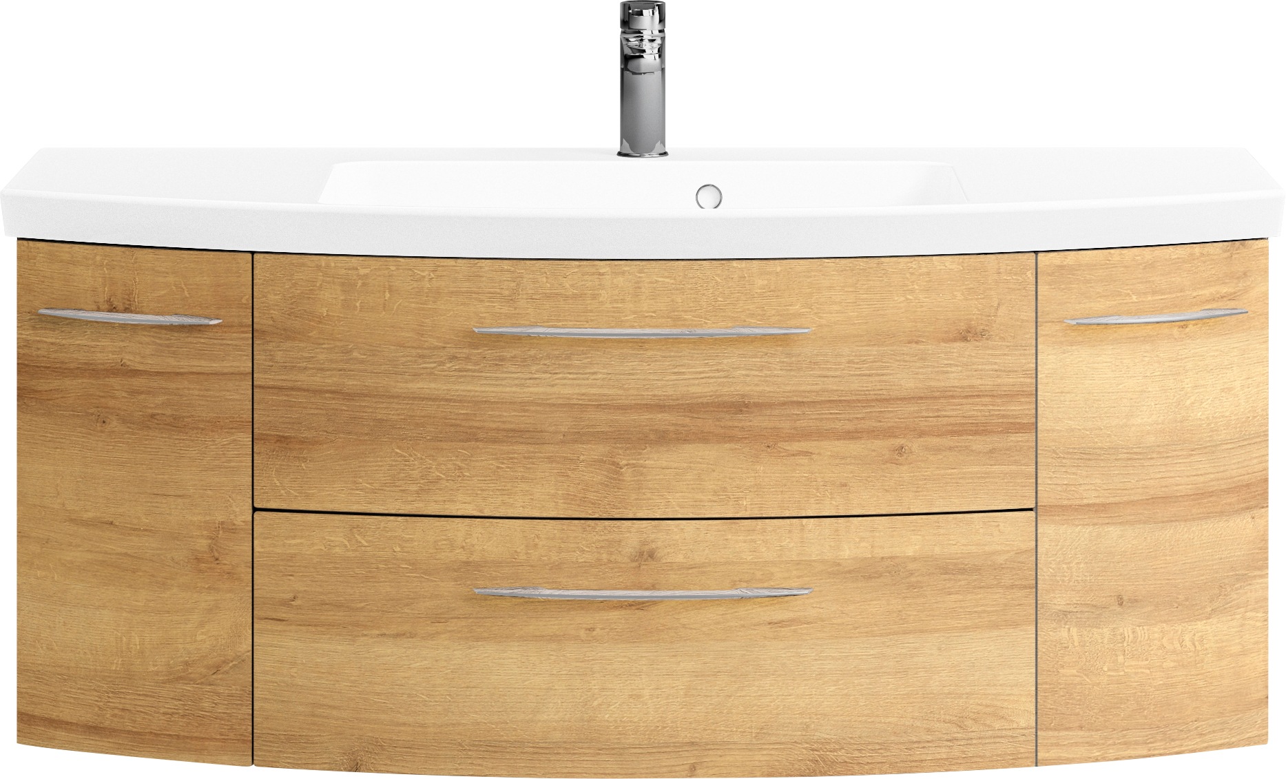 Saphir Badmöbel-Set »Cassca Sprint 3-teilig Mineralmarmor-Waschtisch mit LED-Spiegelschrank«, (4 St.), Unterschrank, inkl. Türdämpfer, 6 Türen, 3 Schubladen