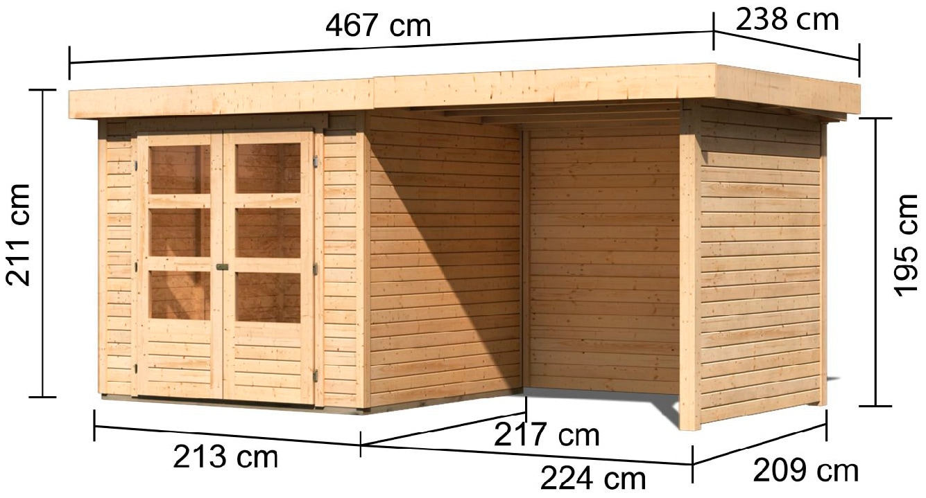 Karibu Gartenhaus »Askola 2«, mit Anbaudach, Rück- und Seitenwand