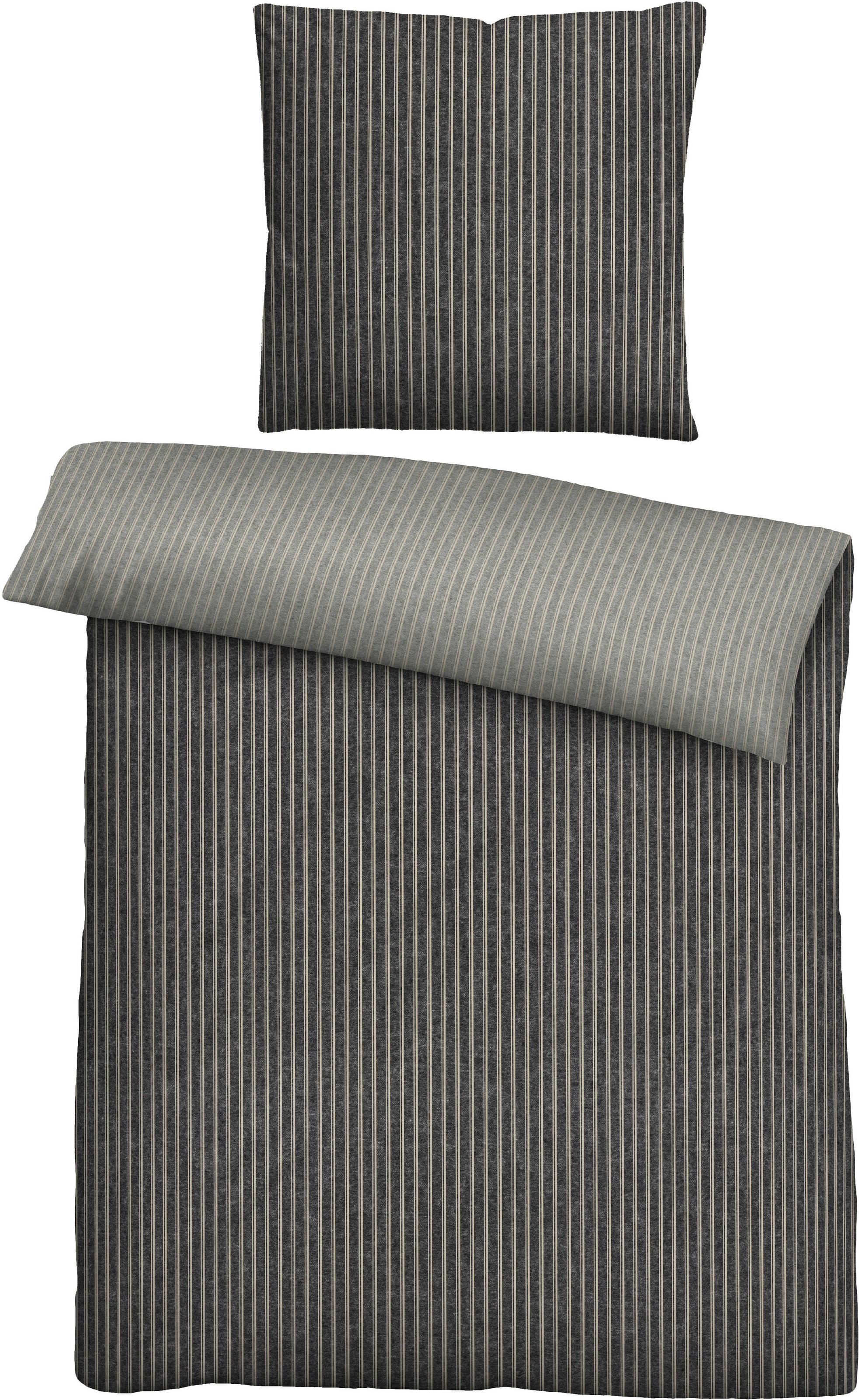 Biberna "Tillmann" 2 Stk. kuschelig warm im Winter, gestreifte Bettwäsche mit Wendeoptik