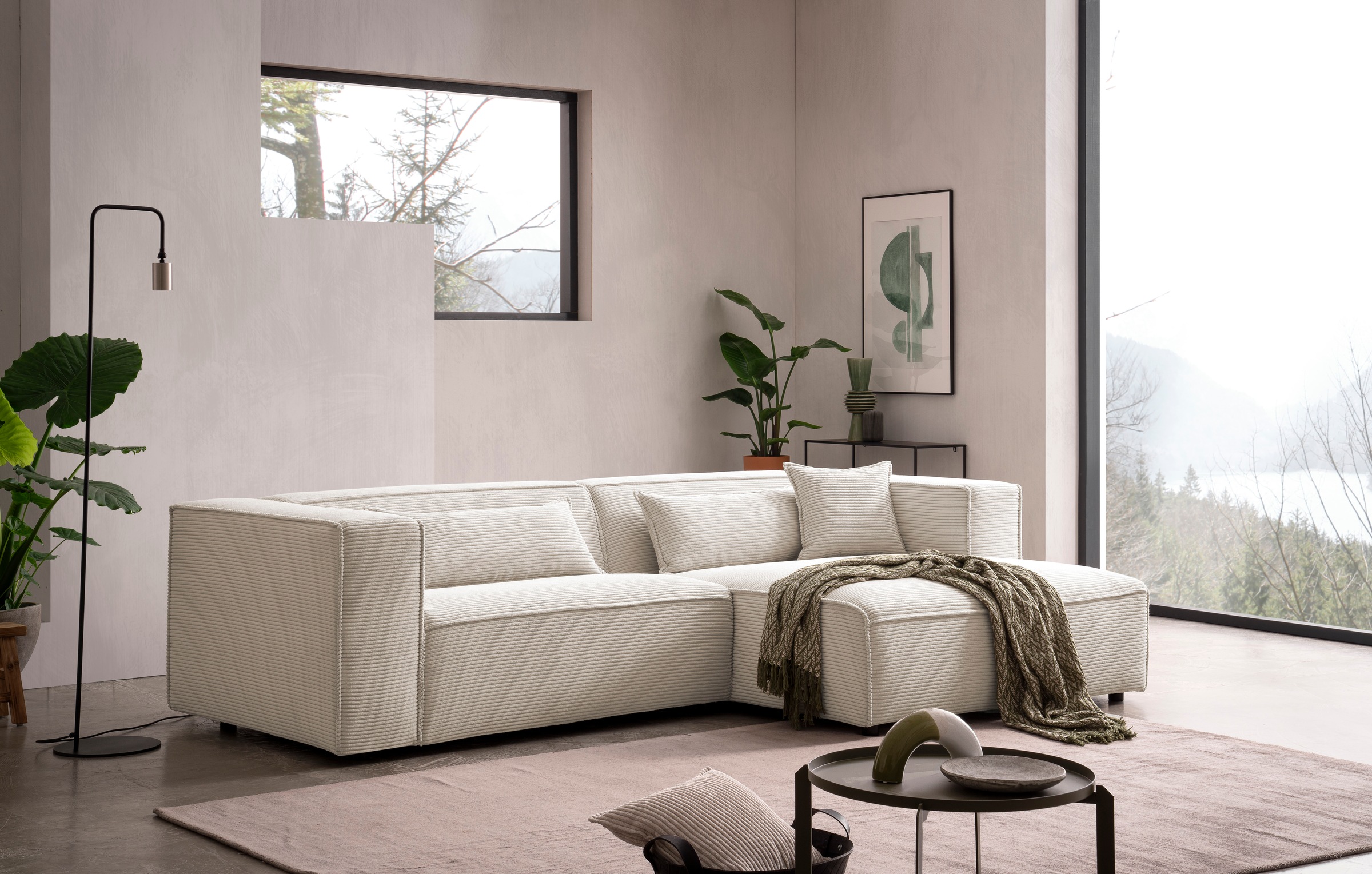 LeGer Home by Lena Gercke Ecksofa "PIARA mit Kedernaht, Cord, Leinenoptik o günstig online kaufen