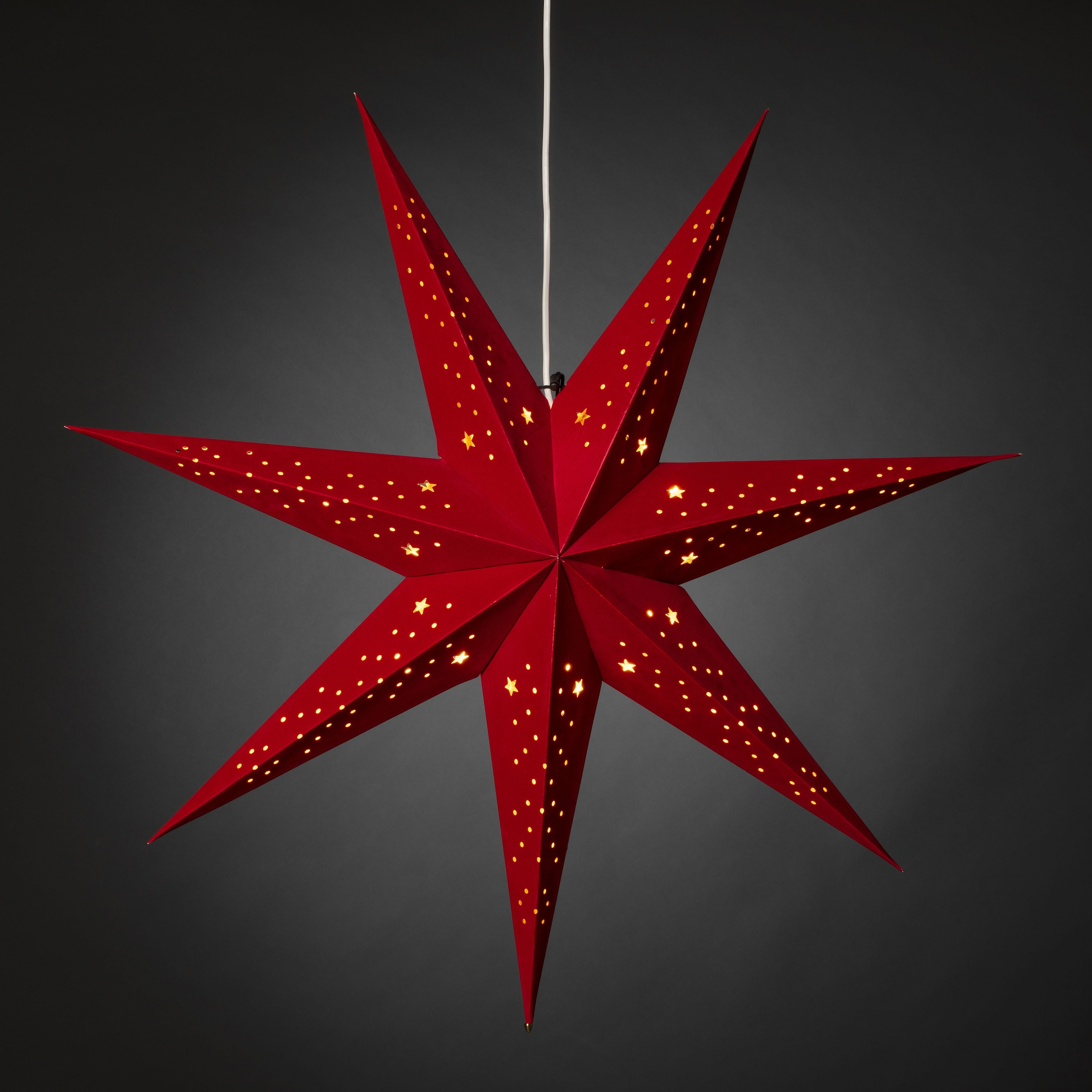 KONSTSMIDE Dekostern »Weihnachtsstern, BAUR St.), (1 Stern 7 Papierstern, Weihnachtsdeko perforiert, | LED bestellen Samt, mit Zacken rot«, rotem
