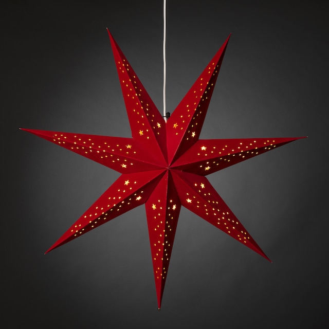 KONSTSMIDE Dekostern »Weihnachtsstern, Weihnachtsdeko rot«, (1 St.),  Papierstern, LED Stern mit rotem Samt, perforiert, 7 Zacken bestellen | BAUR