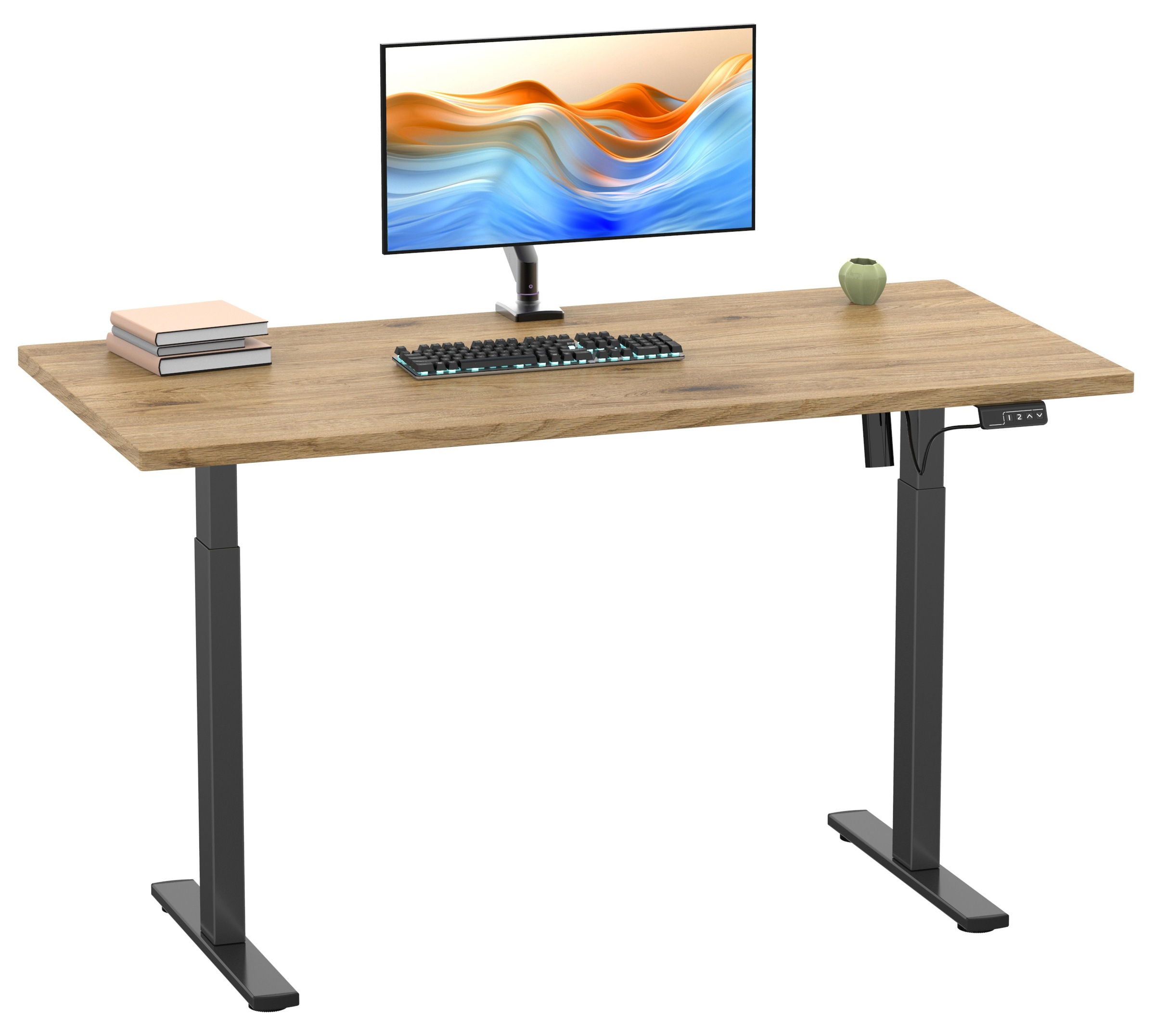 VCM Lona Height-Adjustable Desk Black/Honey Oak 110x50