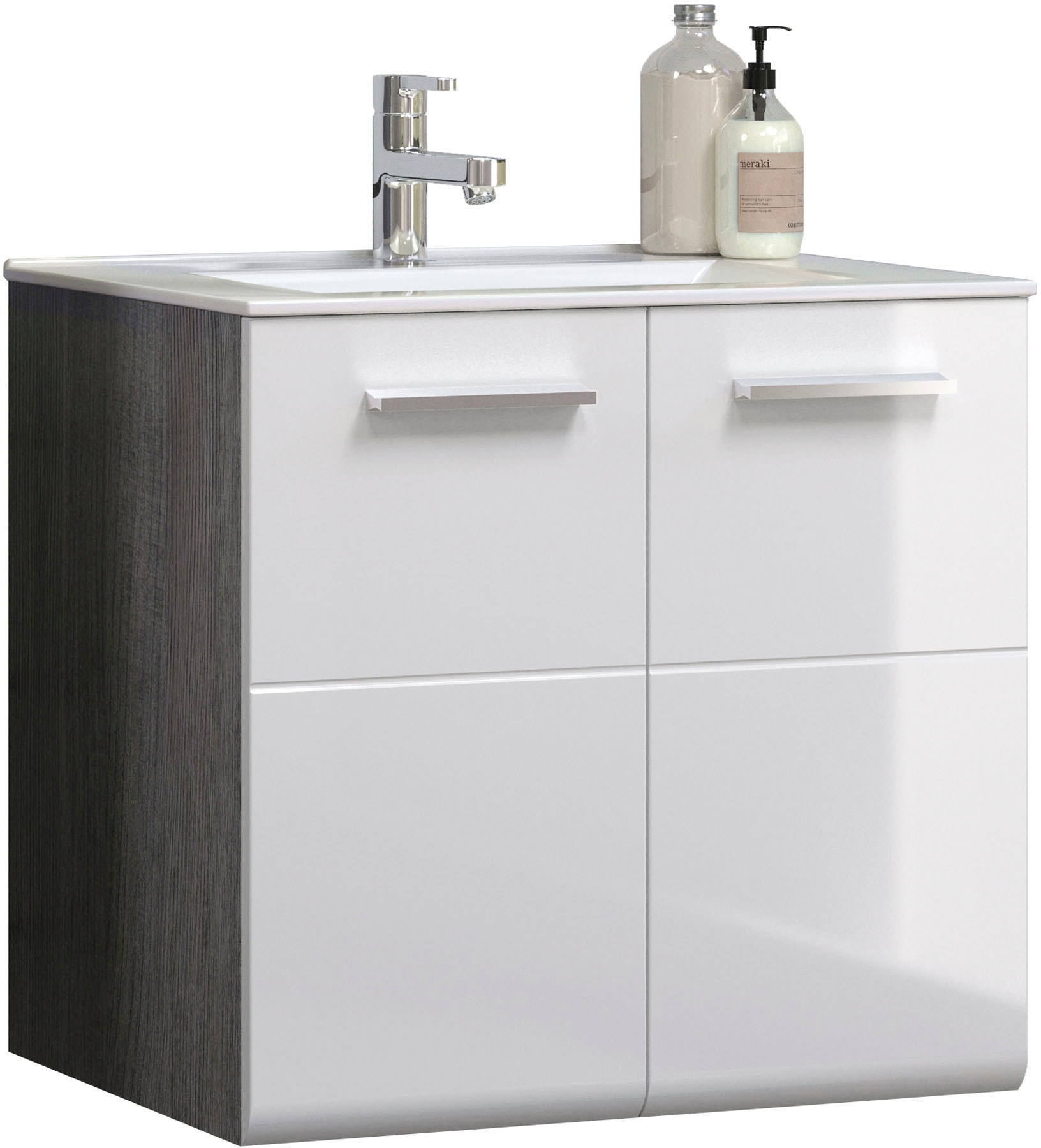 welltime Badmöbel-Set »Ravenna«, (3 St.), Badmöbel hängend Hochschrank, Waschtisch und Spiegelschrank in Weiß