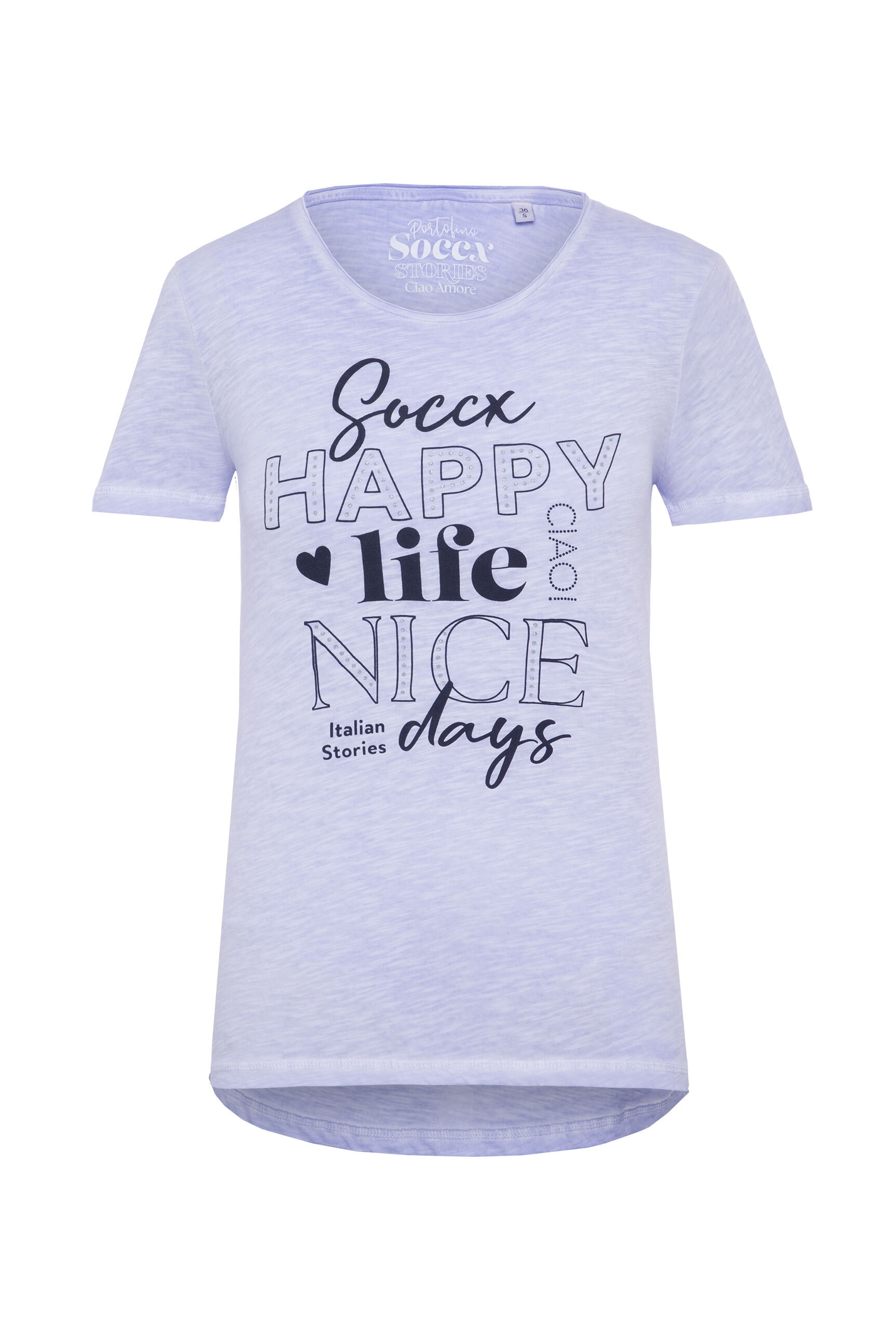 SOCCX Rundhalsshirt, mit offener Kante am Ausschnitt