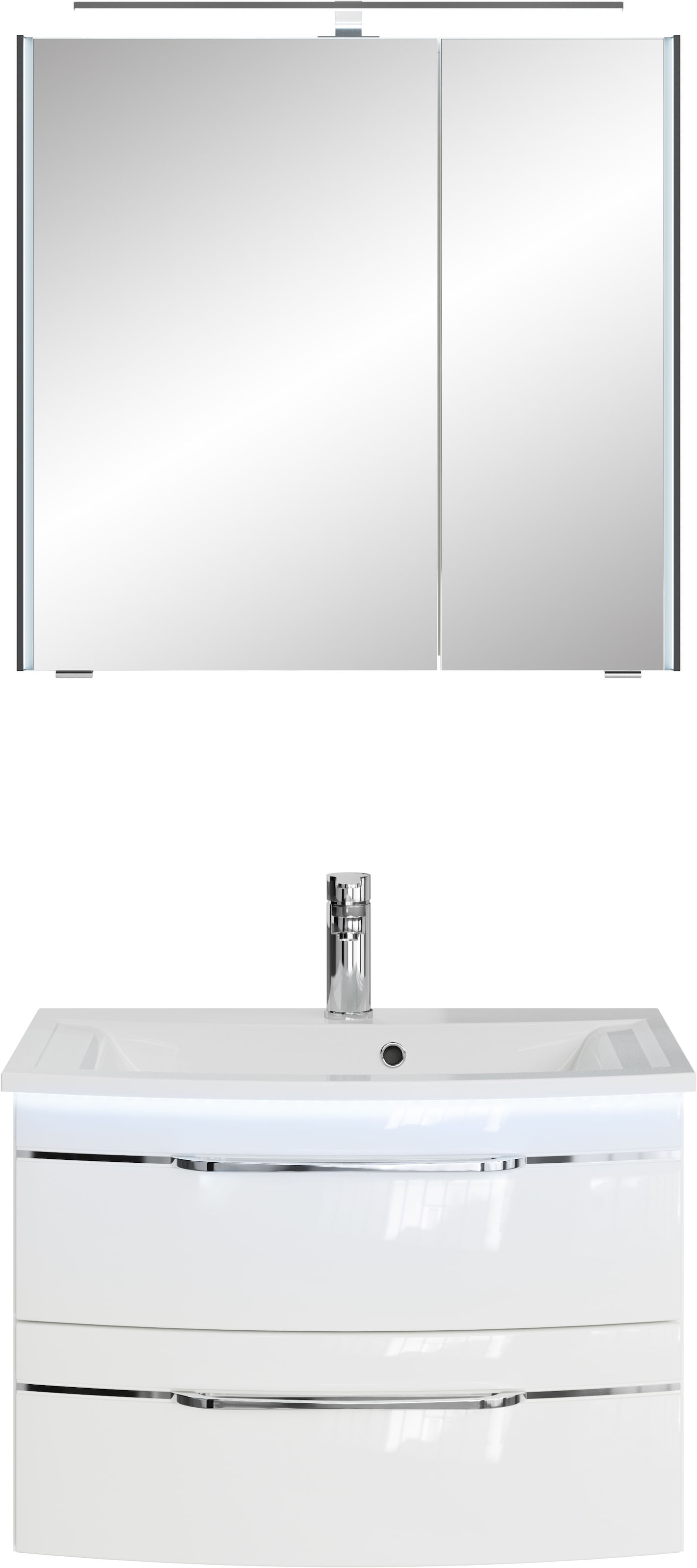 Saphir 1100000002199 "Serie 7045 2-teilig Mineralmarmor-Waschtisch mit LED-Spiegelschrank" Set, 2 Stk. tlg.