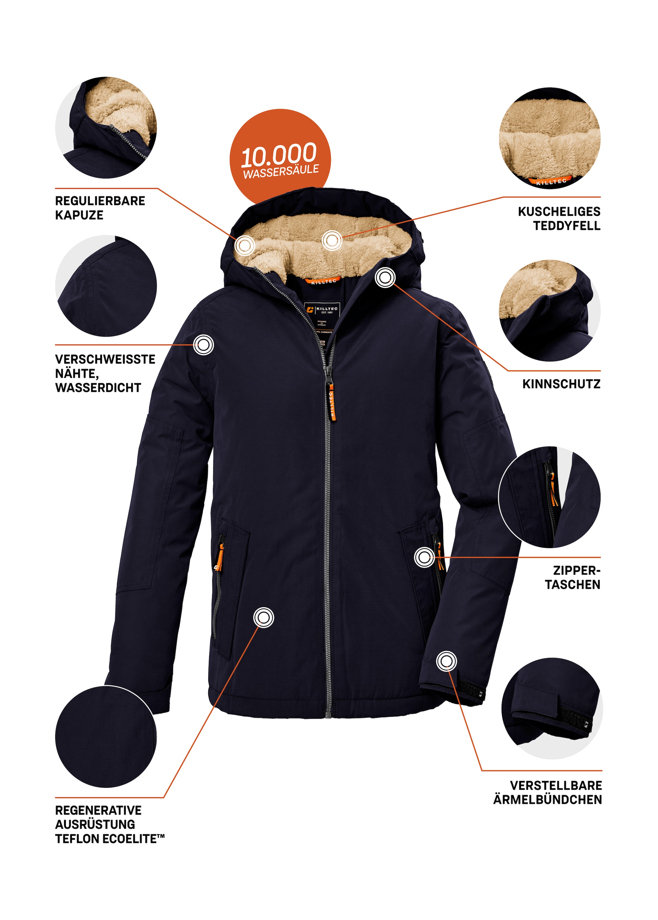 Killtec Funktionsjacke »KOW 377 BYS JCKT« Wasserdichte Funktionsjacke mit Kapuze, warmem Futter und Kinnschutz